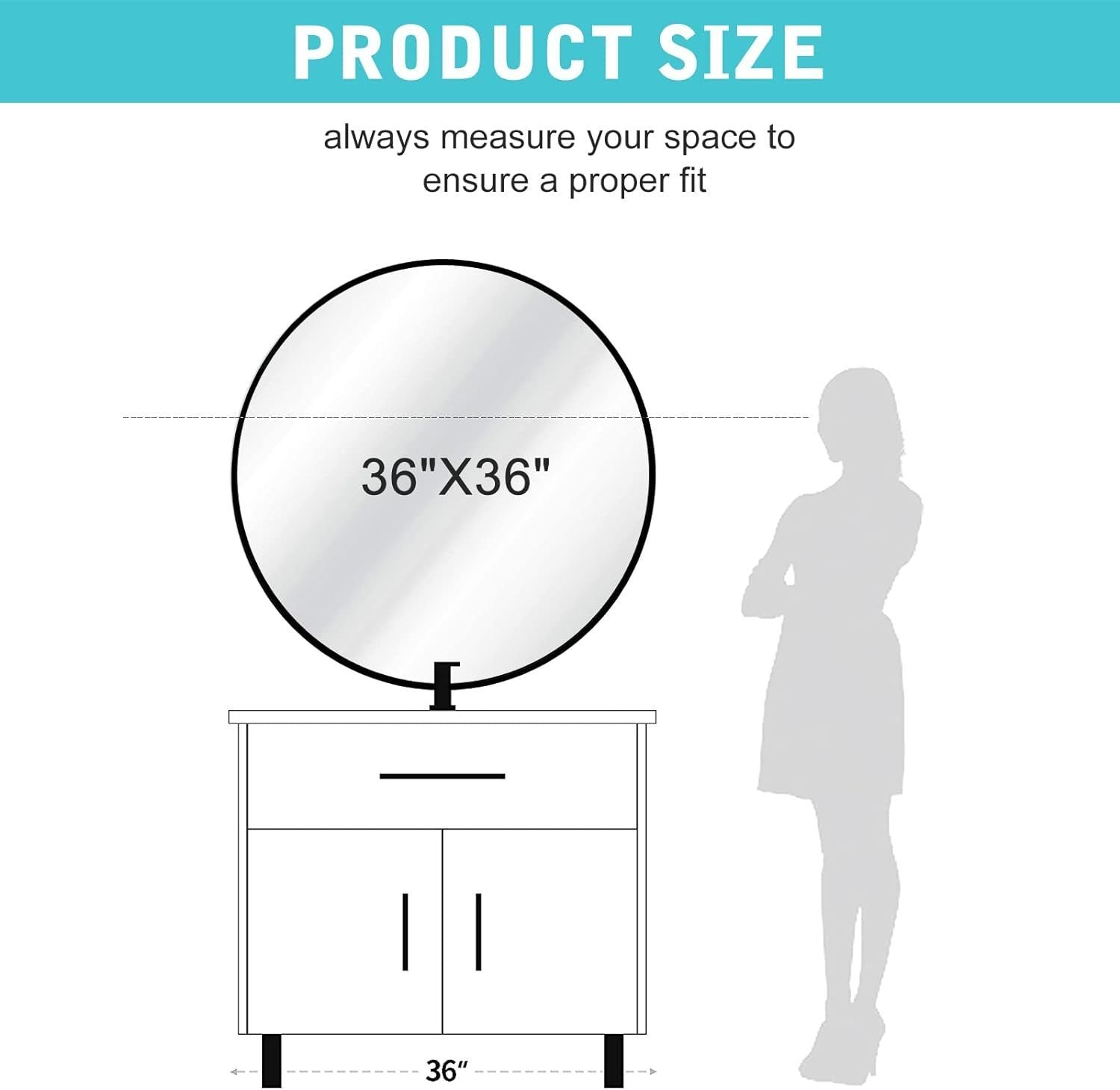 Black 36 IN Metal Round mirror