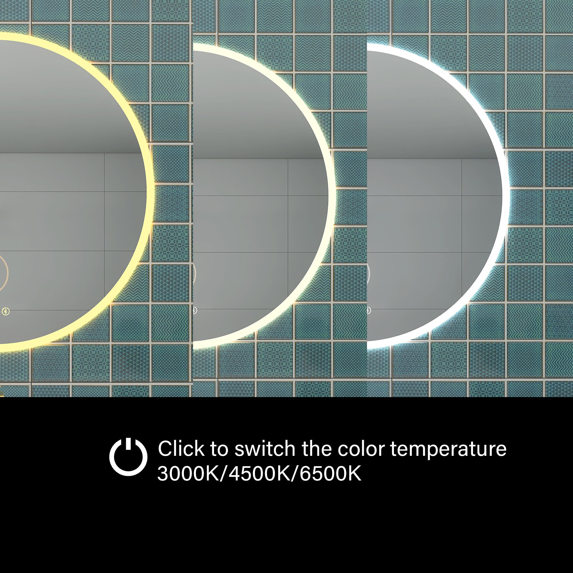 Round Wall-Mounted Dimmable LED Bathroom Vanity Mirror with Defogger and Bluetooth Music Speaker