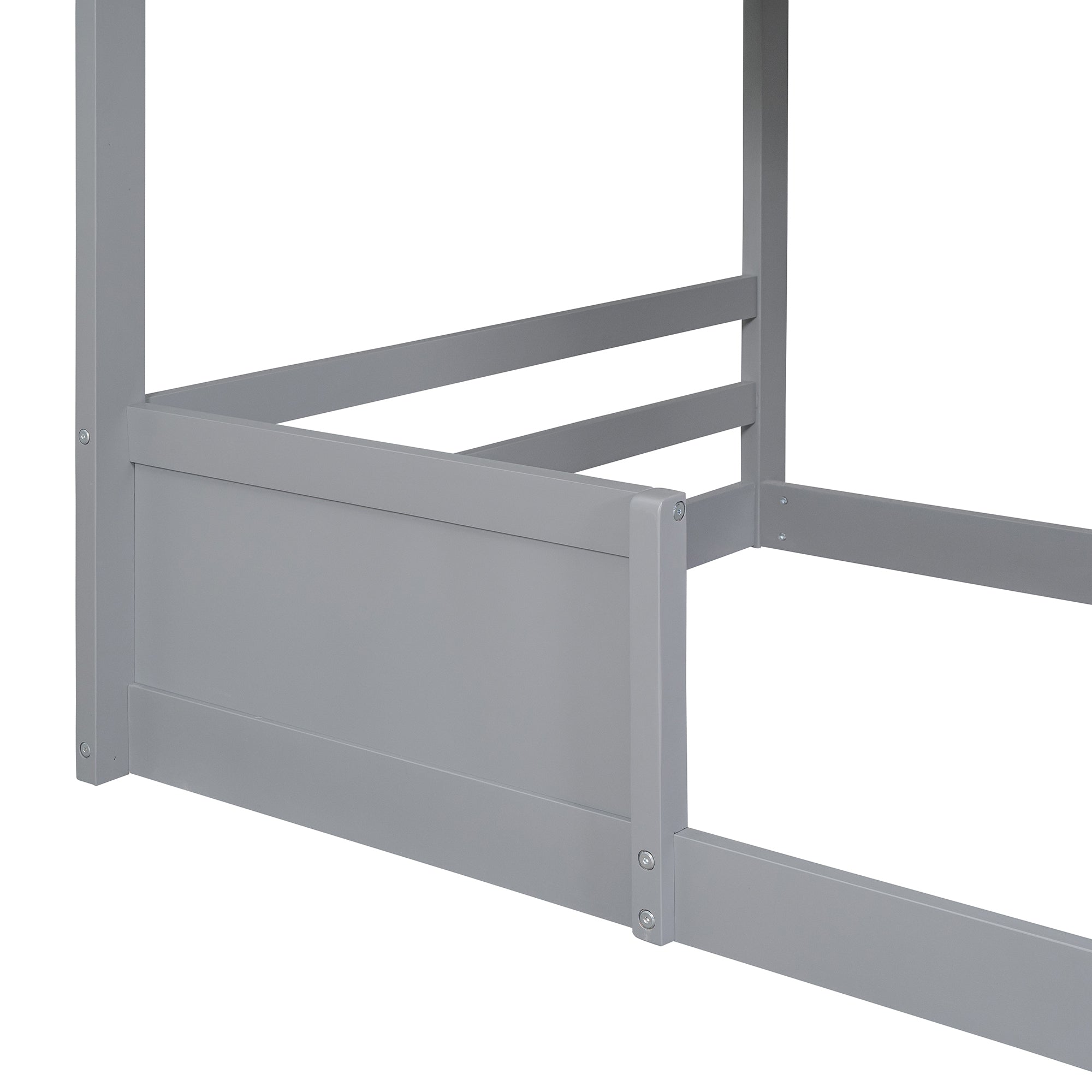 Twin over Twin Bunk Bed with Roof and Window, with Guardrails and Ladder, Gray