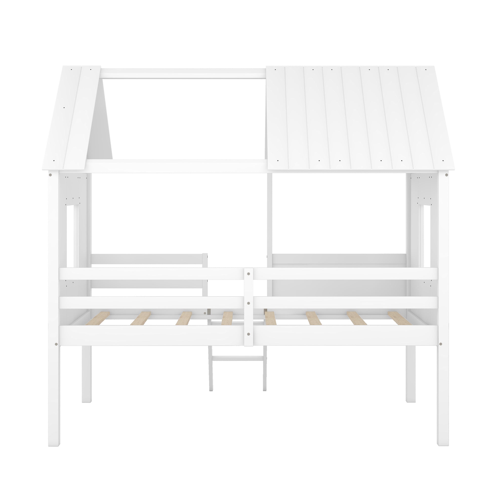 Twin Size Low Loft Wood House Bed with Two Side Windows (White)(OLD SKU: LP000037AAK)