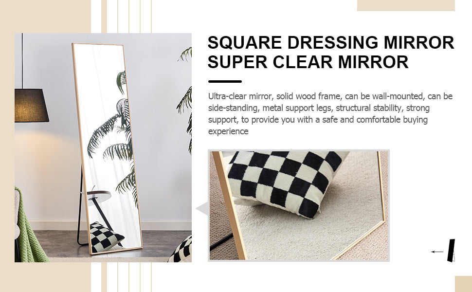 Oak solid wood frame full length mirror, dressing mirror, bedroom entrance, decorative mirror, clothing store, and floor mounted mirror. 60" *17.3"