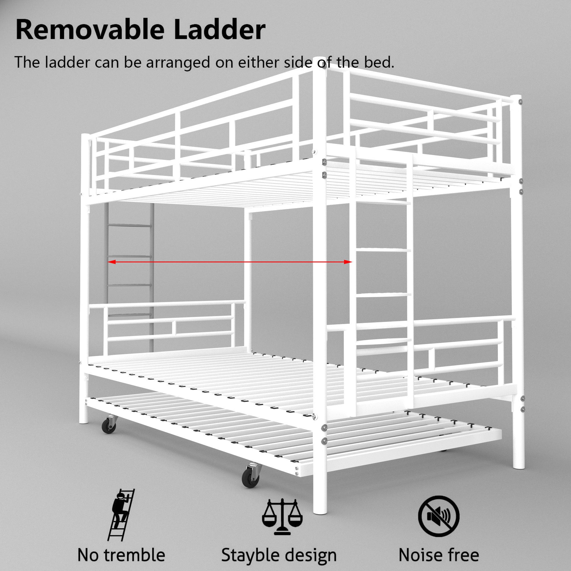 Bunk Bed Twin over Twin with Trundle White,CPC Certified,No Box Spring Needed,Heavy Duty,Easy to assemble