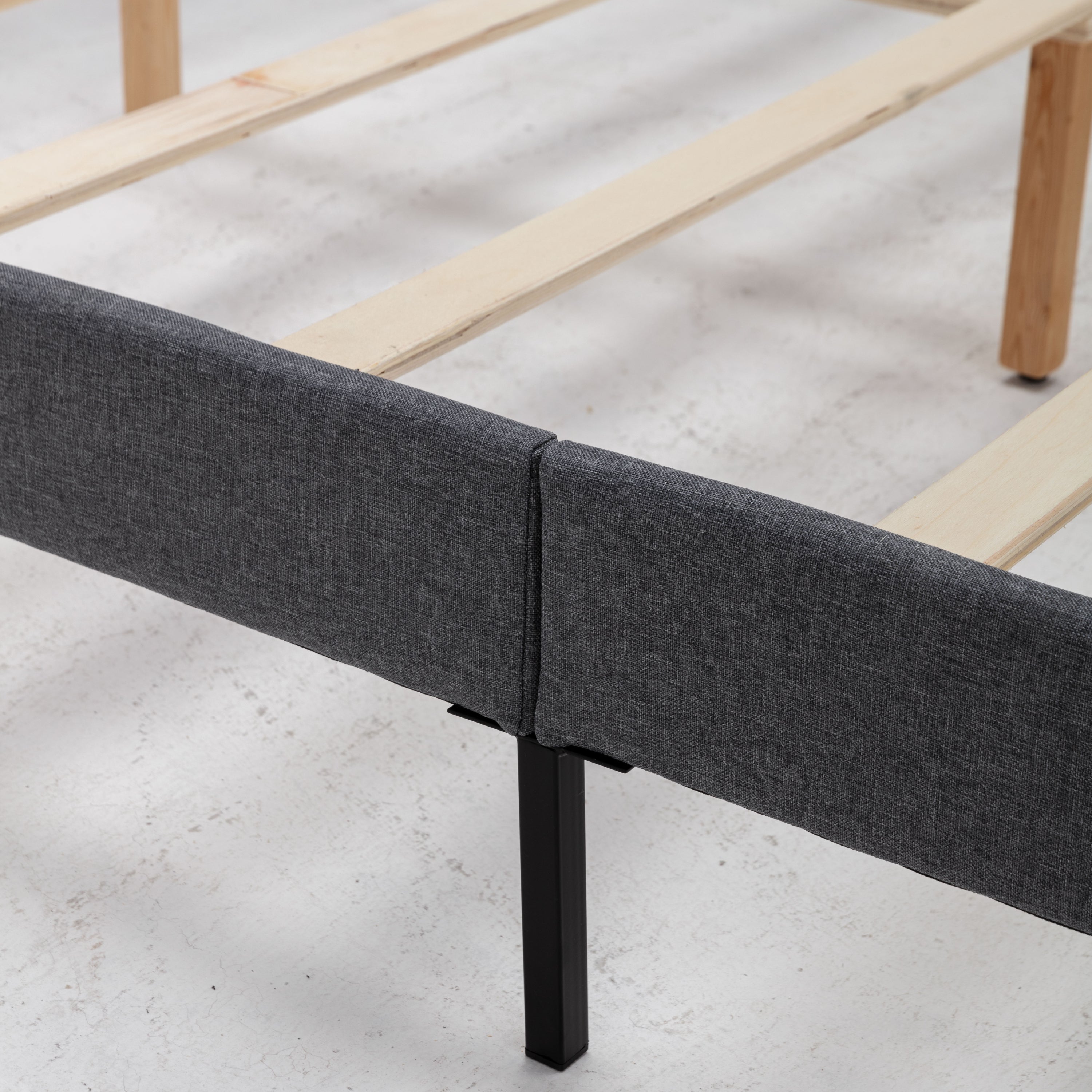 DongHeng Queen Size Bed with Headboard, Modern Linen Curved Upholstered Platform Bed , Solid Wood Frame , Nailhead Trim, Gray