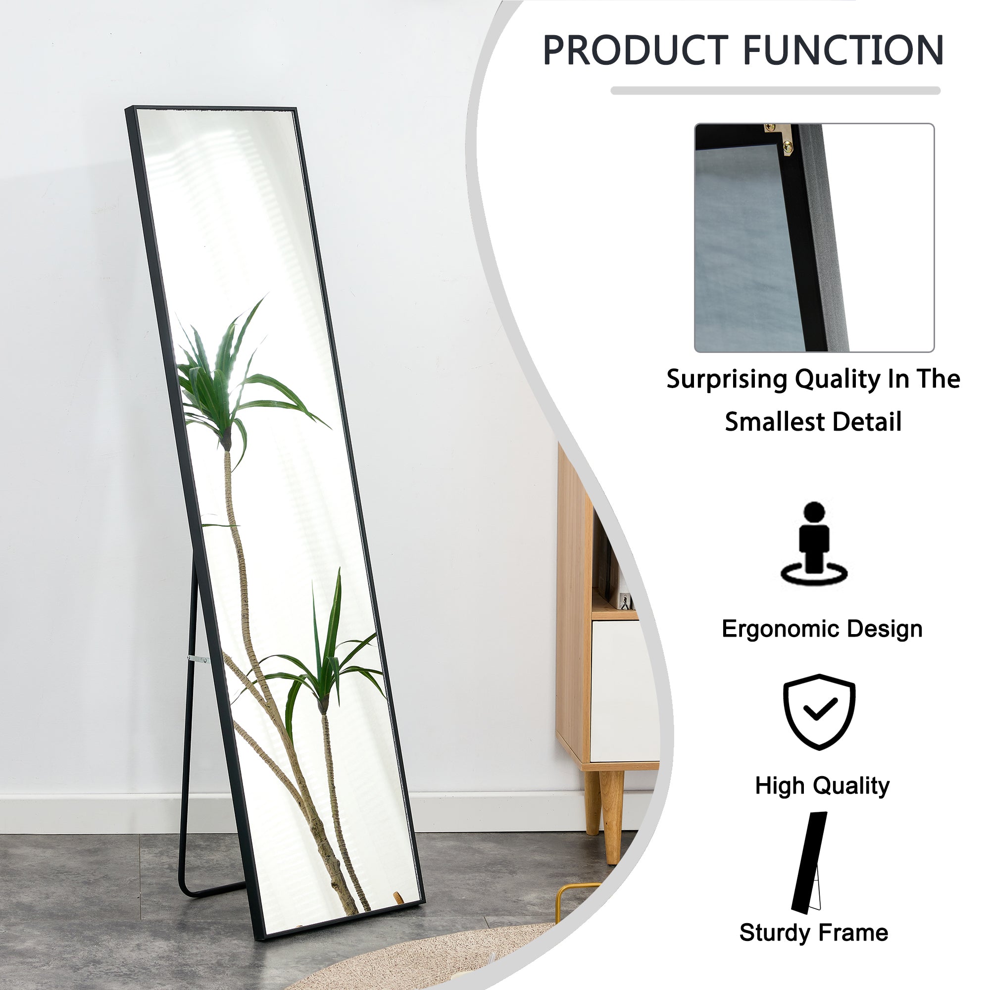 Black Solid Wood Frame Full-length Mirror, Dressing Mirror, Bedroom Home Porch, Decorative Mirror, Clothing Store, Floor Mounted Large Mirror, Wall Mounted.