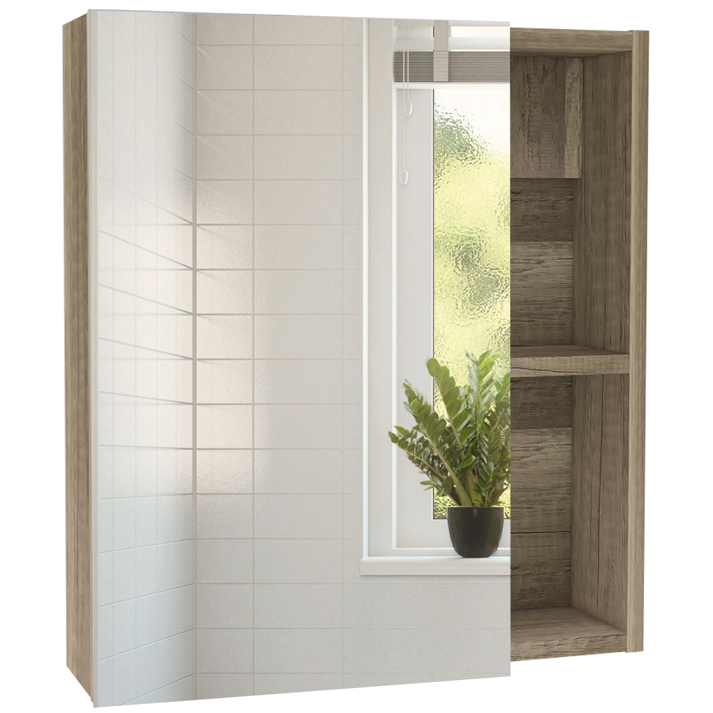 Medicine Cabinet Mirror Clifton, Five Internal Shelves, Pine Finish