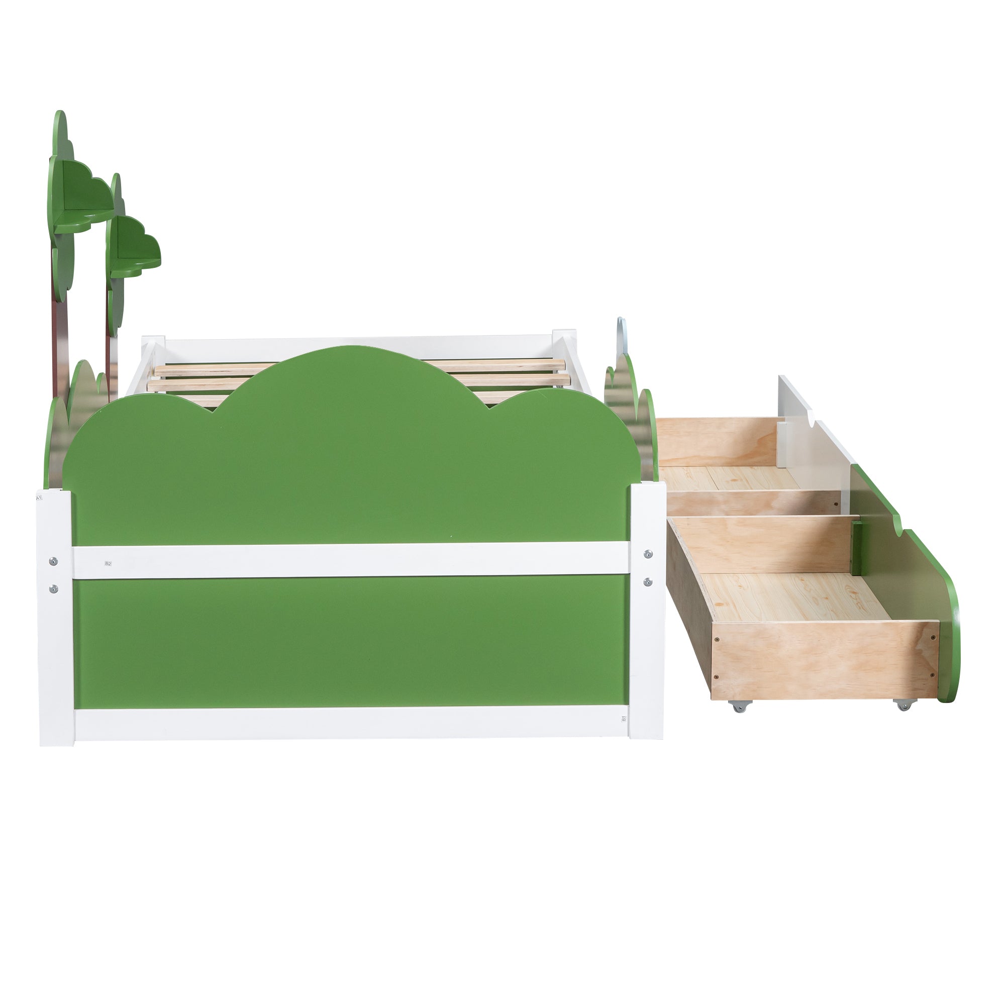 Twin Size Bed with Grass Hill and Trees Decor