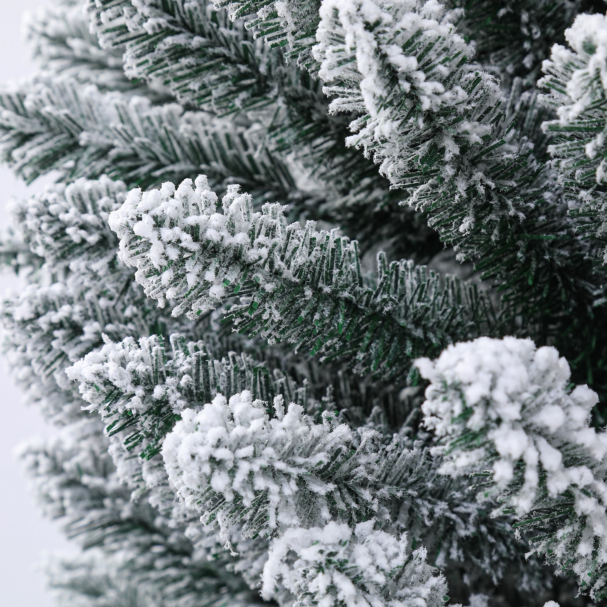 7 Feet Prelit Snow Flocked Pencil Christmas Tree Decoration 150 LED UL Plug Warm Lights 570 Branch Artificial Slim Xmas Tree Indoor Outdoor Home Decor Holiday