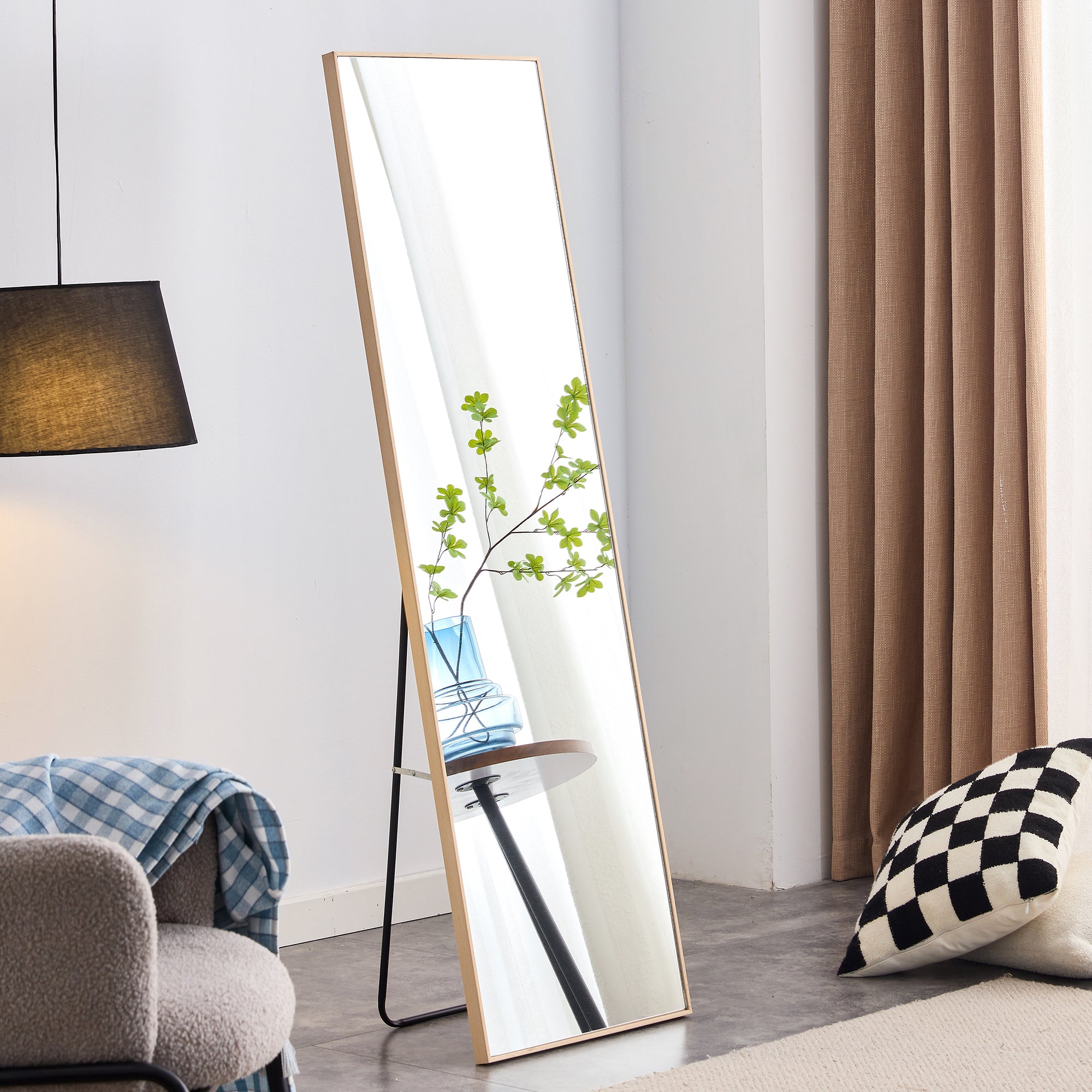 Oak solid wood frame full length mirror, dressing mirror, bedroom entrance, decorative mirror, clothing store, and floor mounted mirror. 60" *17.3"