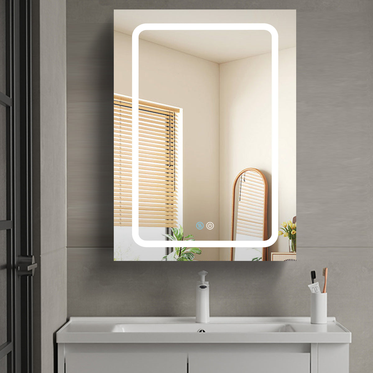 30x20 inch LED Bathroom Medicine Cabinet Surface Mounted Cabinets With Lighted Mirror White Left Open