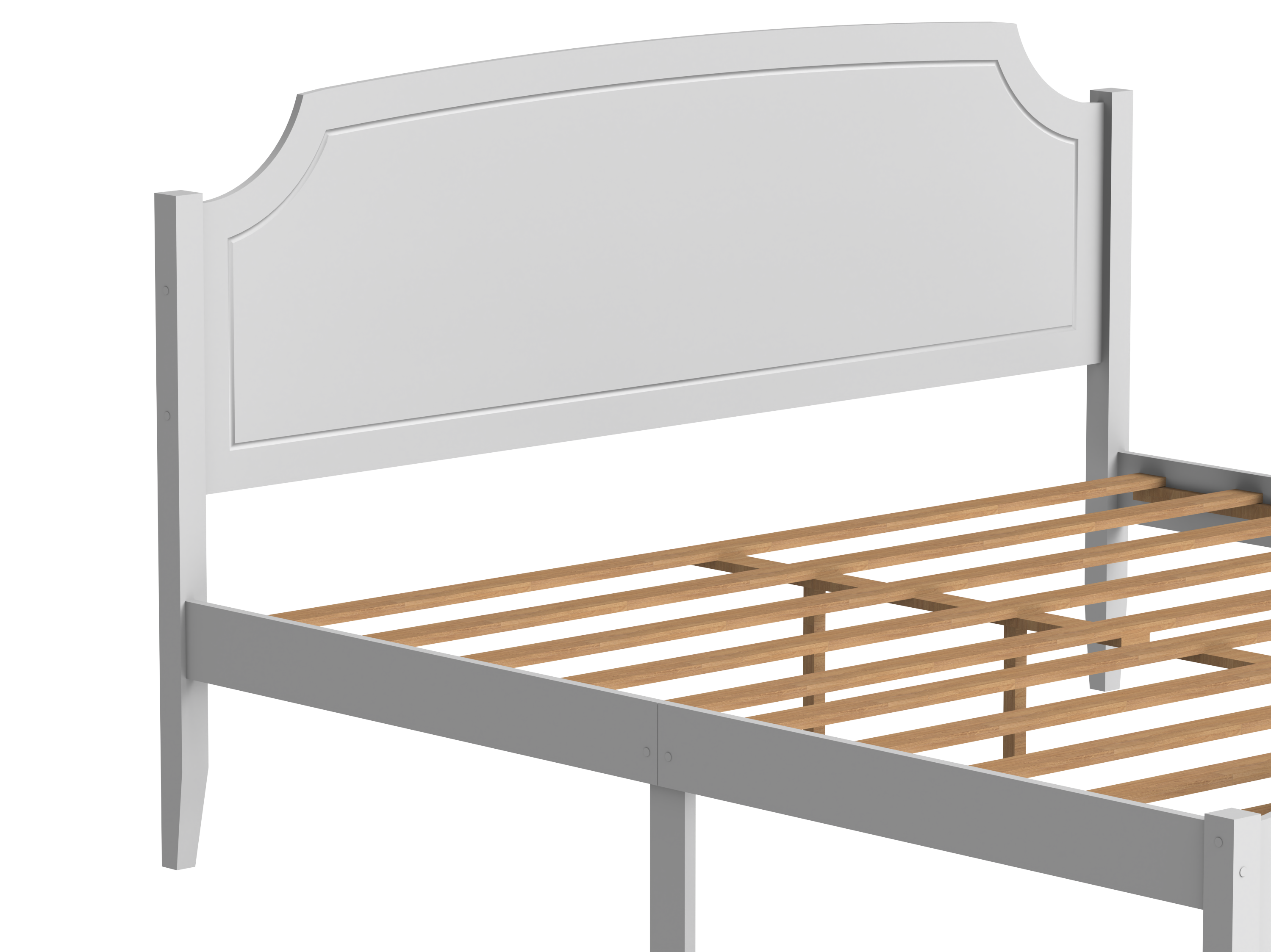 White Contemporary Roman Style, Solid Wooden Bed, King Size Bed Frame, No Box Spring Needed, Paint Sprayed Finishing