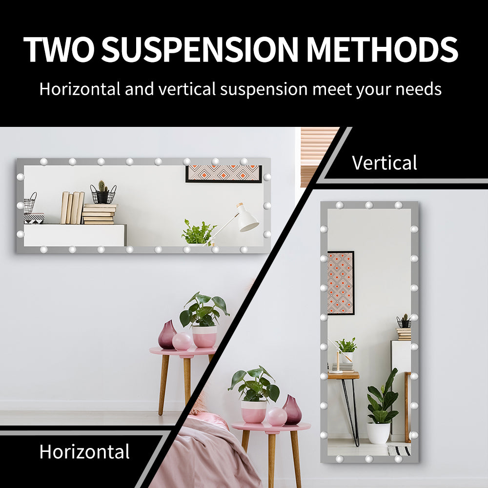 Full Length Mirror with Lights Full Body Vanity Mirror with 3 Color Modes Lighted Standing Floor Mirror for Dressing Room Bedroom Wall Mounted Touch Control Silver 63"x24"