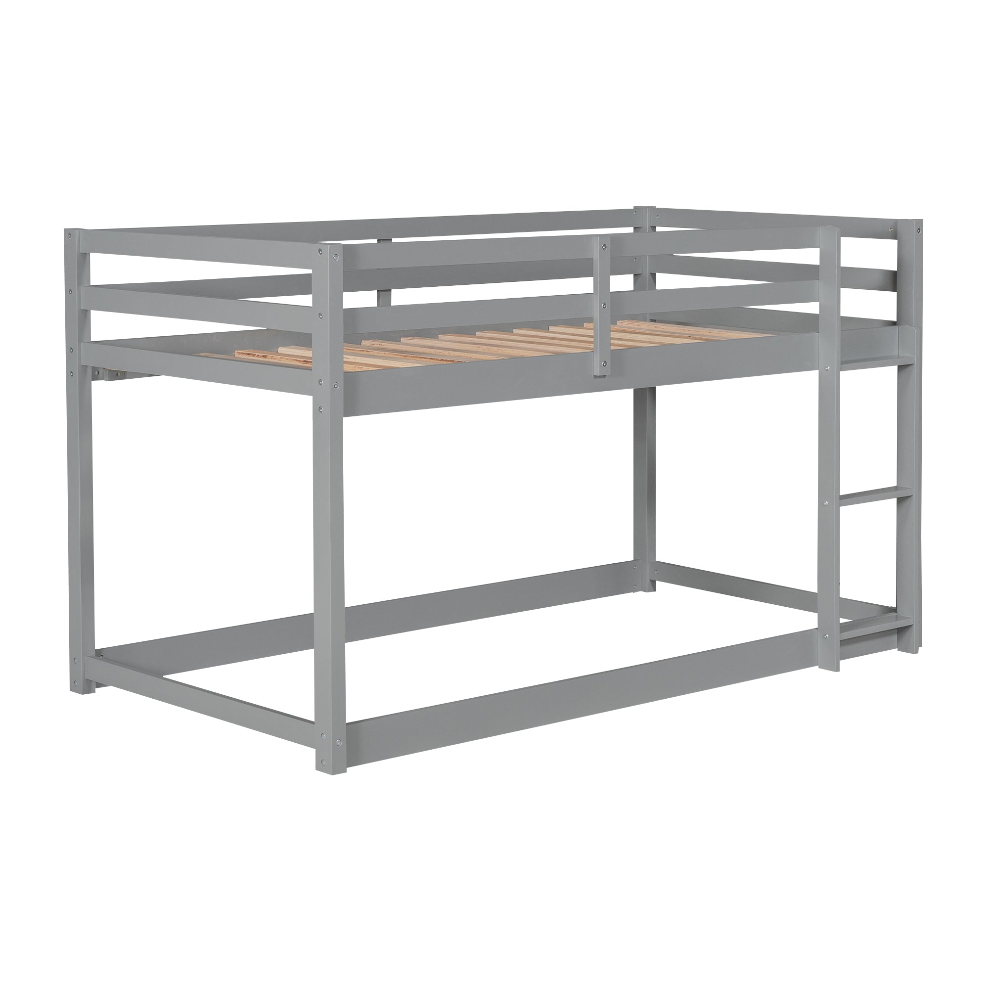 Twin over Twin Floor Bunk Bed with Ladder, Gray(Old SKU:WF293017AAE)
