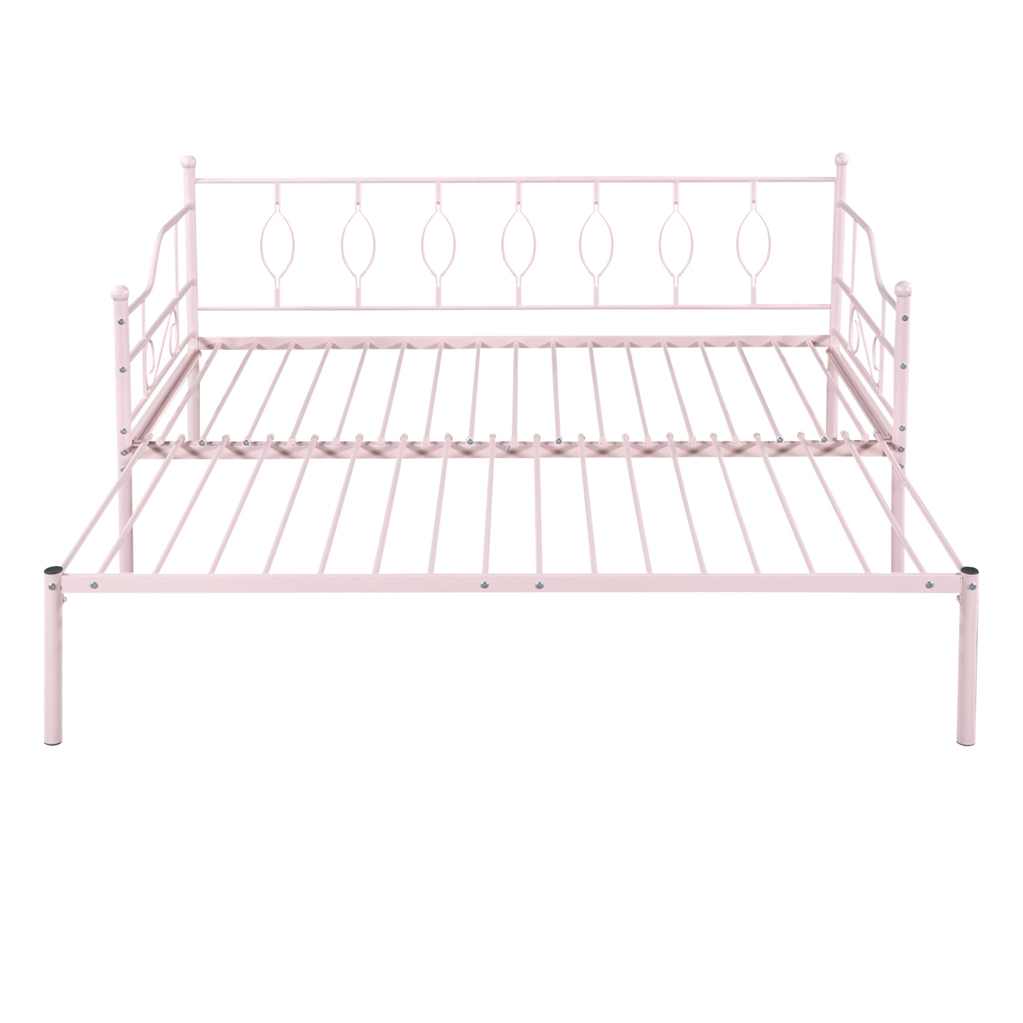 Twin Size Metal Daybed with Trundle, Daybed with Slat No Box required Pink