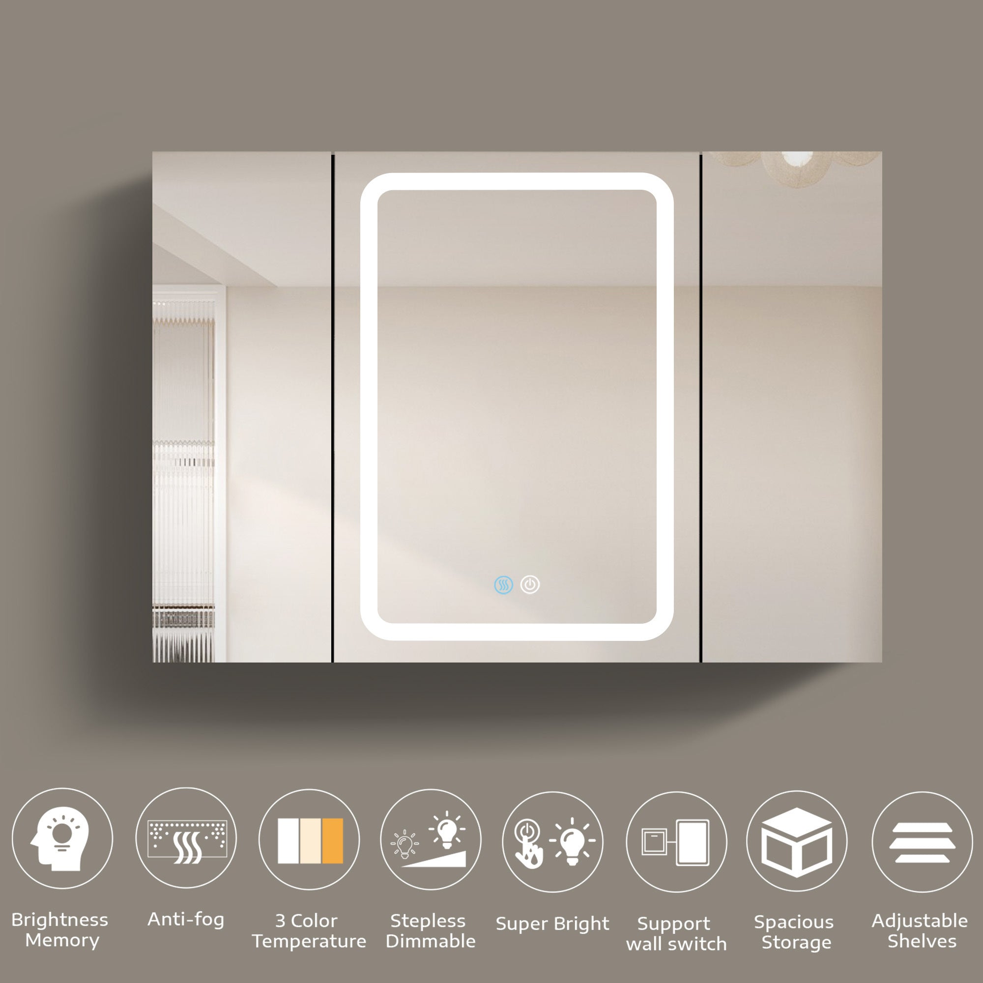 40x30 Inch LED Bathroom Medicine Cabinet Surface Mount Double Door Lighted Medicine Cabinet, Medicine Cabinets for Bathroom with Mirror Defogging, Dimmer White