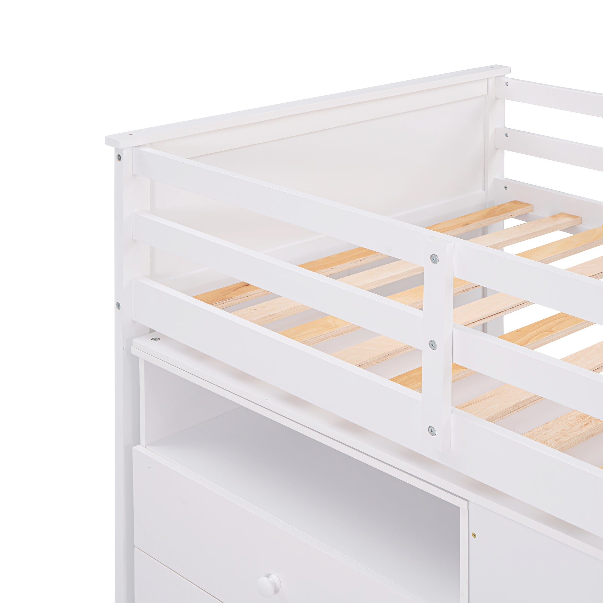 Loft Bed Low Study Twin Size Loft Bed With Storage Steps and Portable,Desk,White(OLD SKU: LT000101AAK)