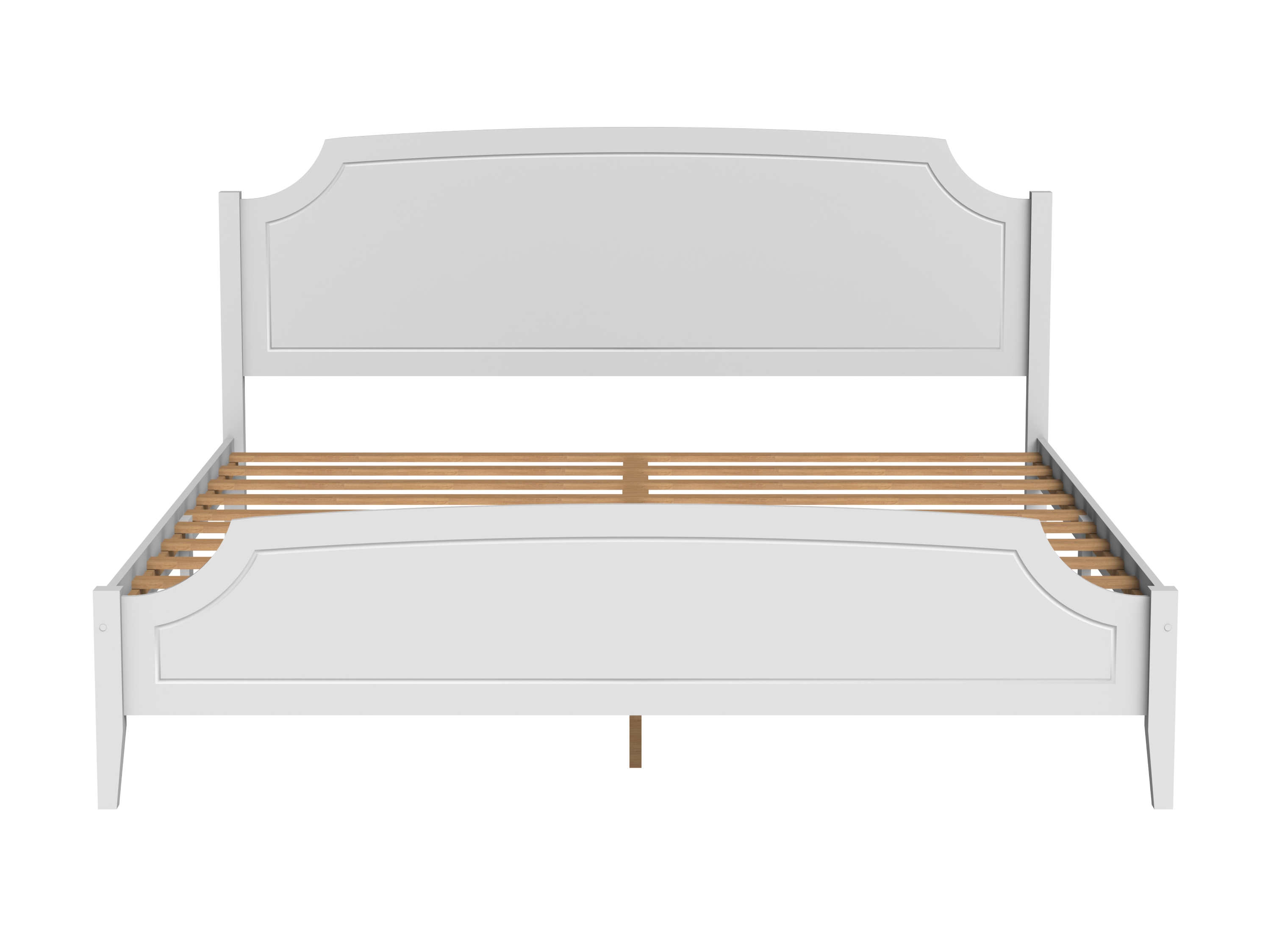 White Contemporary Roman Style, Solid Wooden Bed, King Size Bed Frame, No Box Spring Needed, Paint Sprayed Finishing