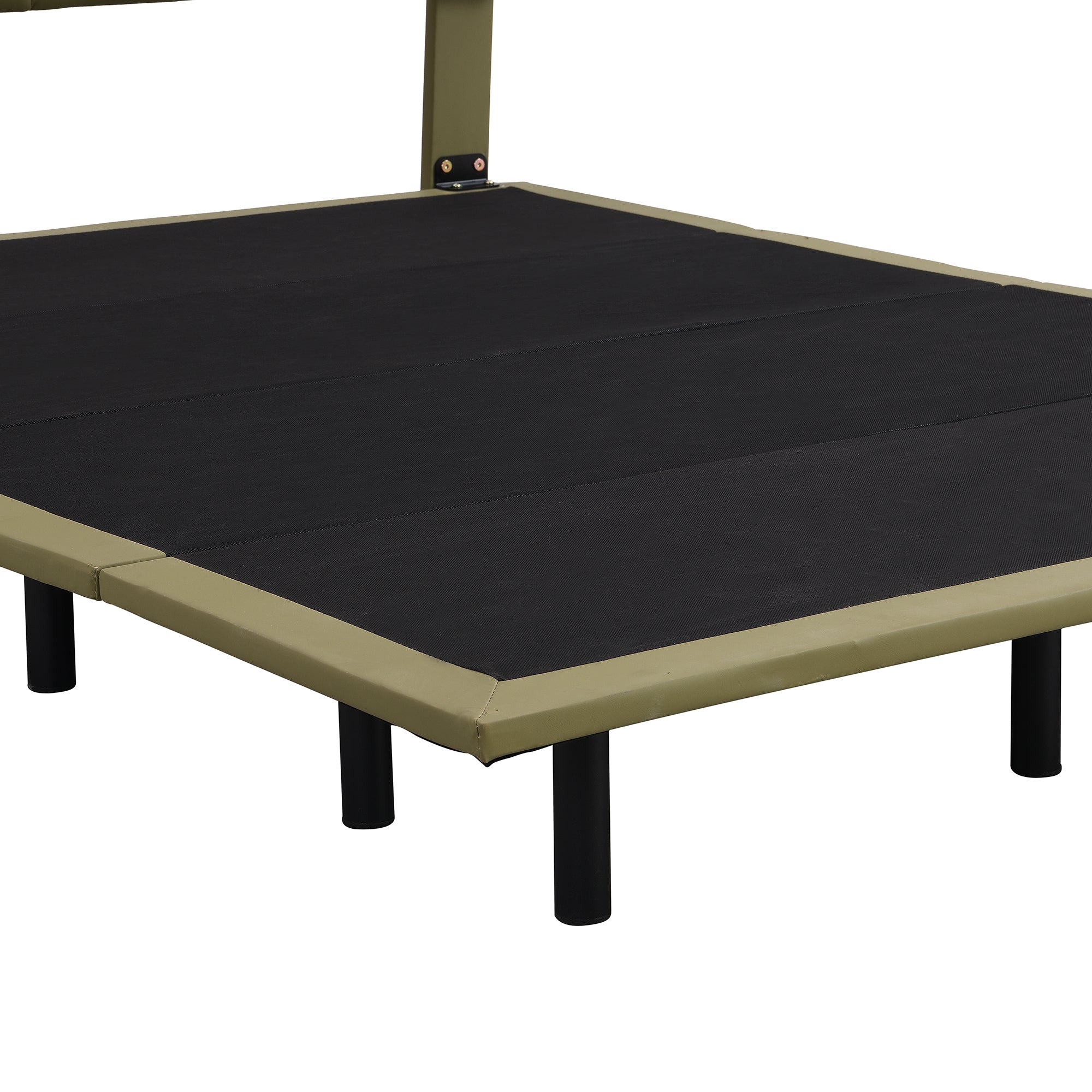 Full Size Upholstery Platform Bed with PU Leather Headboard and Support Legs,Underbed LED Light,Green