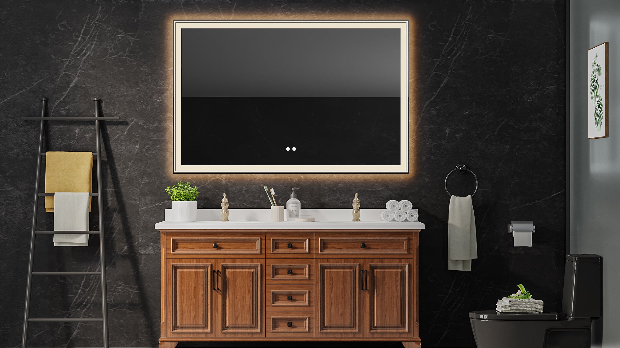 55×36 inch LED-Lit bathroom mirror, wall mounted anti-fog memory Large Adjustable Brightness front and back light Rectangular Vanity mirror