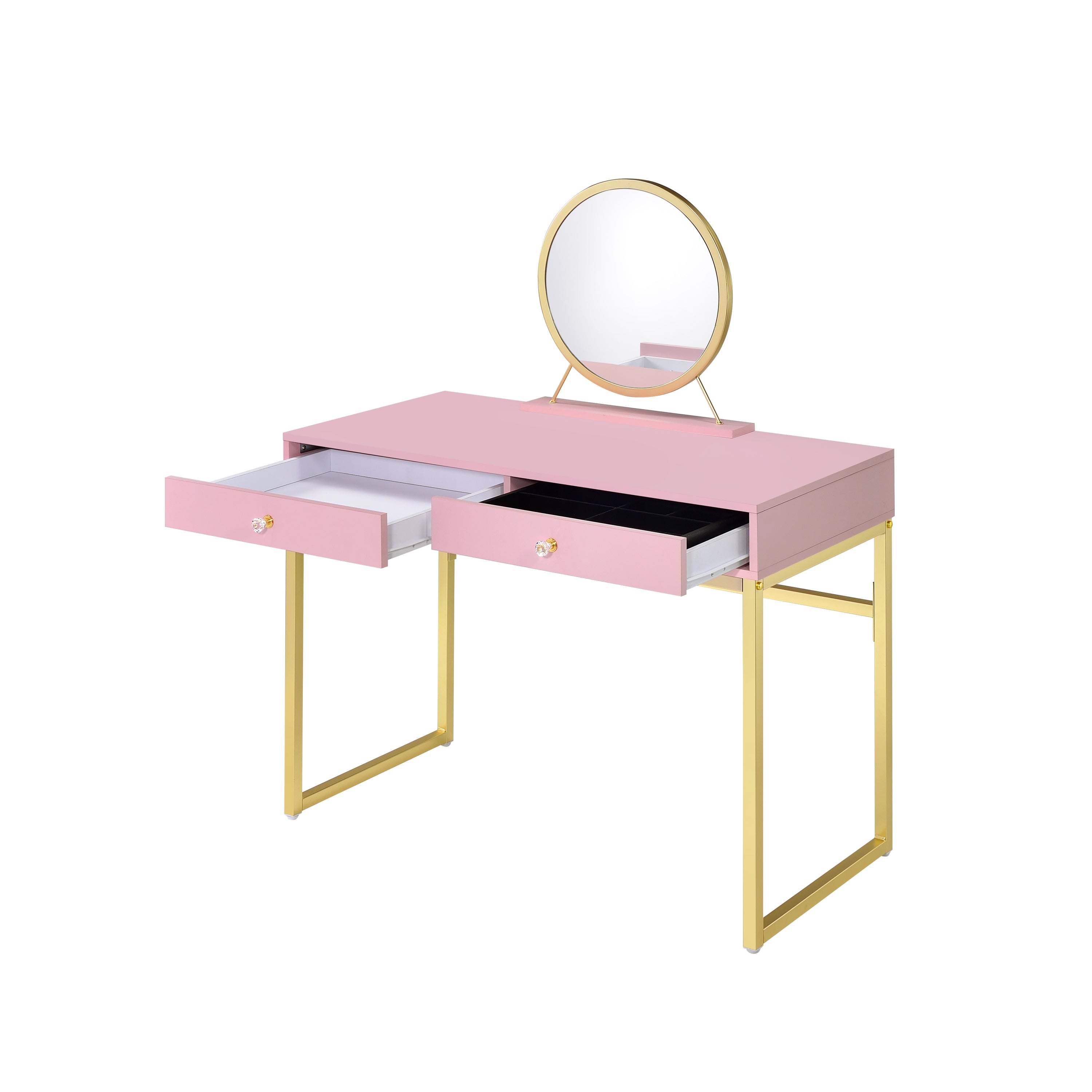 Coleen Vanity Desk w/Mirror & Jewelry Tray in Pink & Gold Finish AC00668