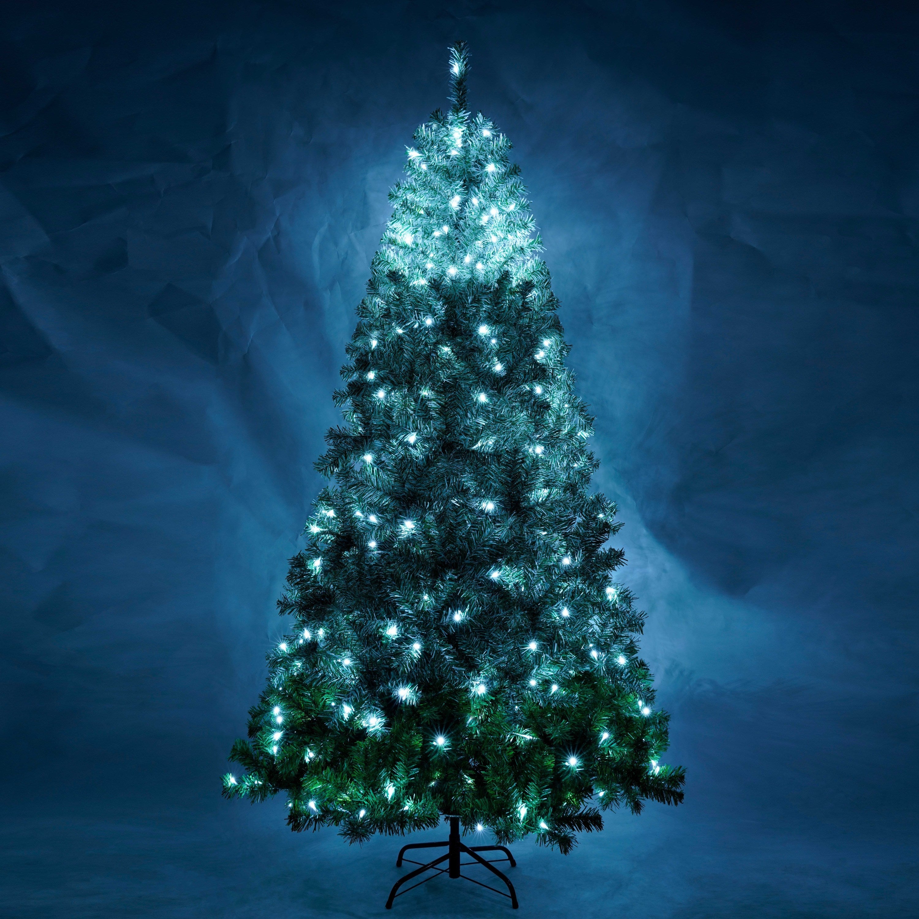 7.6 FT Classic Pine Tree Christmas Tree, Gradient Tree Design, Artificial PVC Tips and Sturdy Iron Frame, 300 cool white LED lights