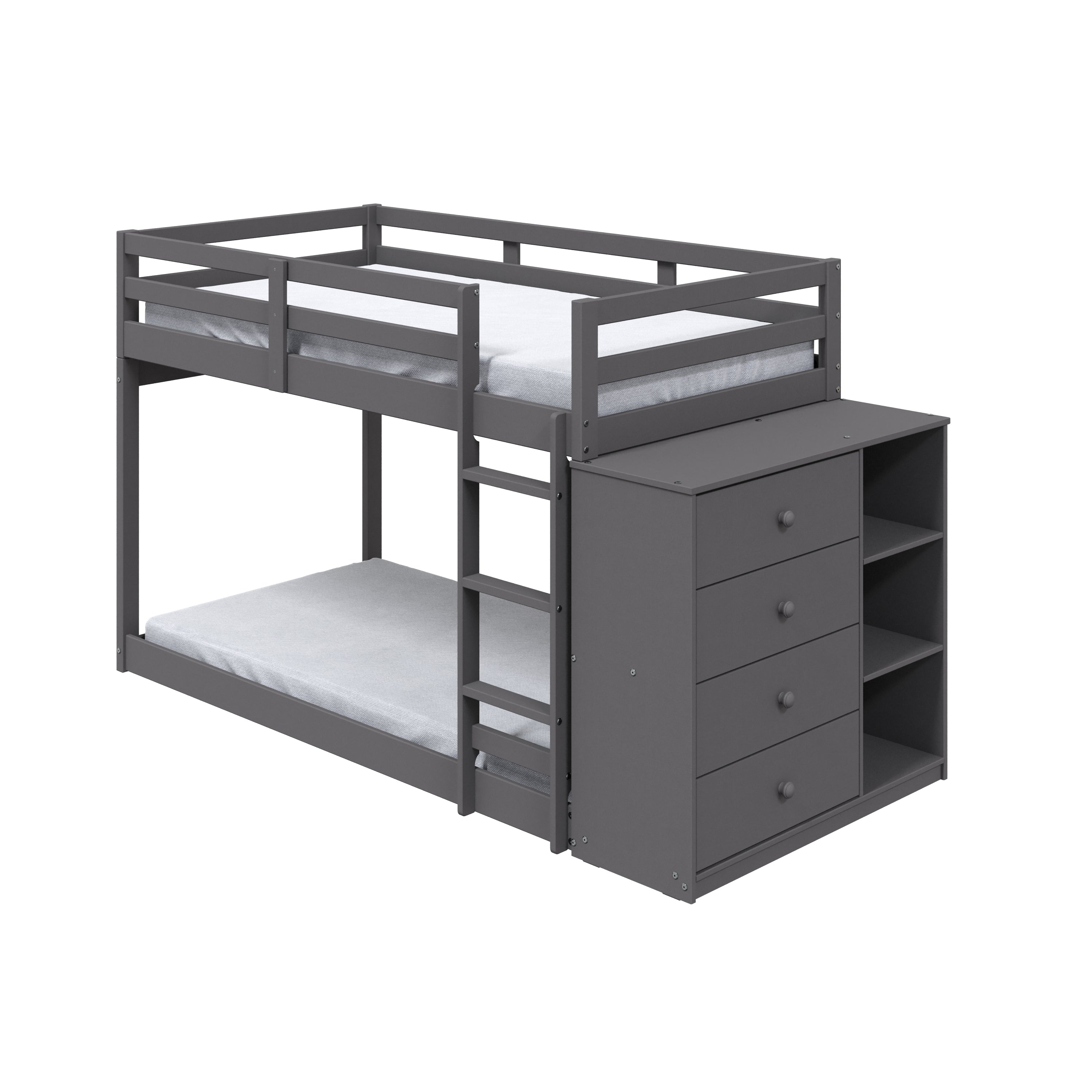 Gaston Twin/Twin Bunk Bed w/Cabinet, Gray Finish BD01372