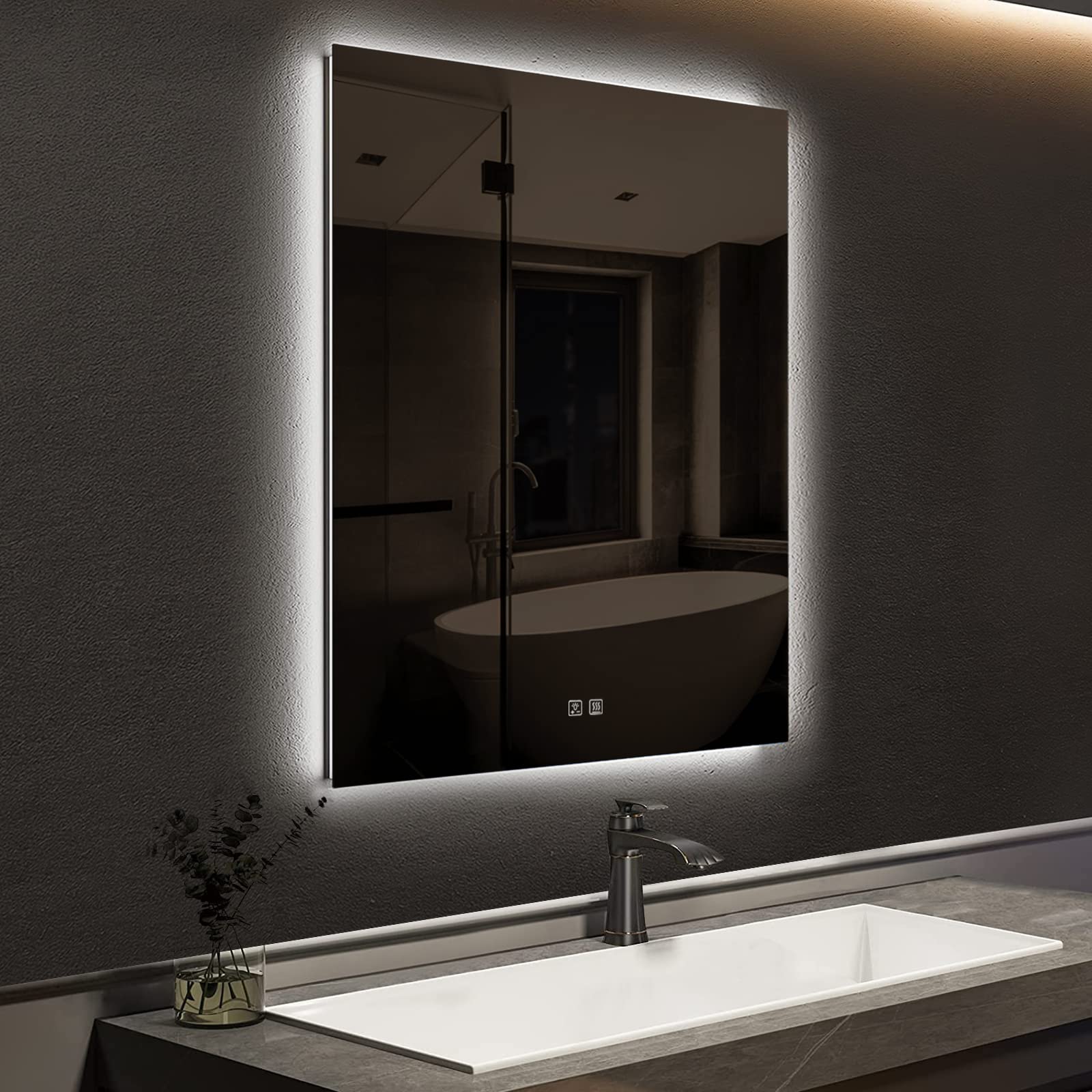 Frameless Square LED Backlit Bathroom Mirror with Dimmable Lights