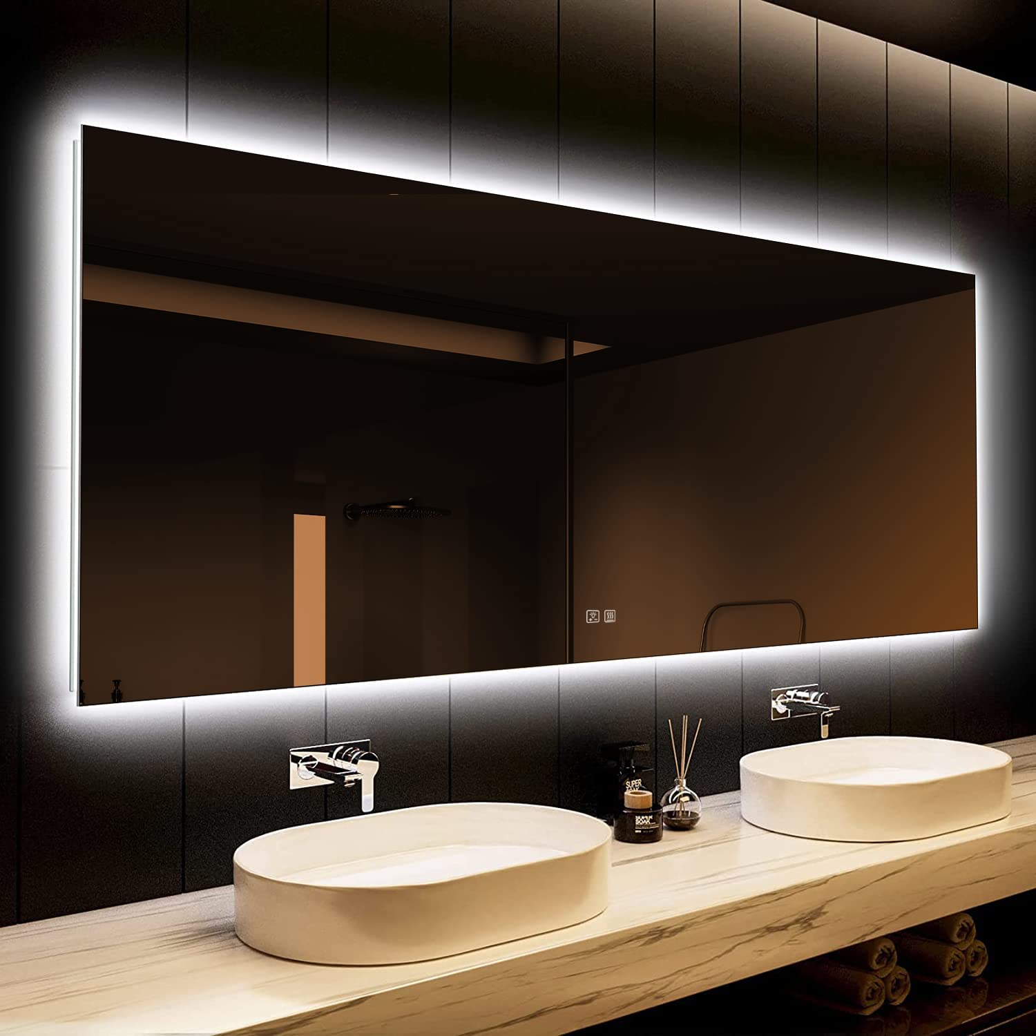 Frameless Square LED Backlit Bathroom Mirror with Dimmable Lights