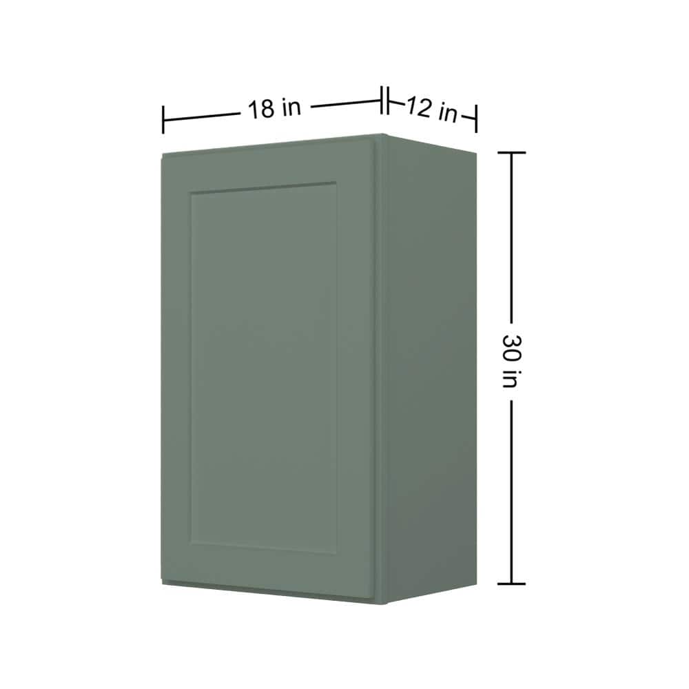 Easy-DIY 18 in. W x 12 in. D x 30 in. H Ready to Assemble Wall Kitchen Cabinet in Shaker Basil 1-Door-2 Shelves