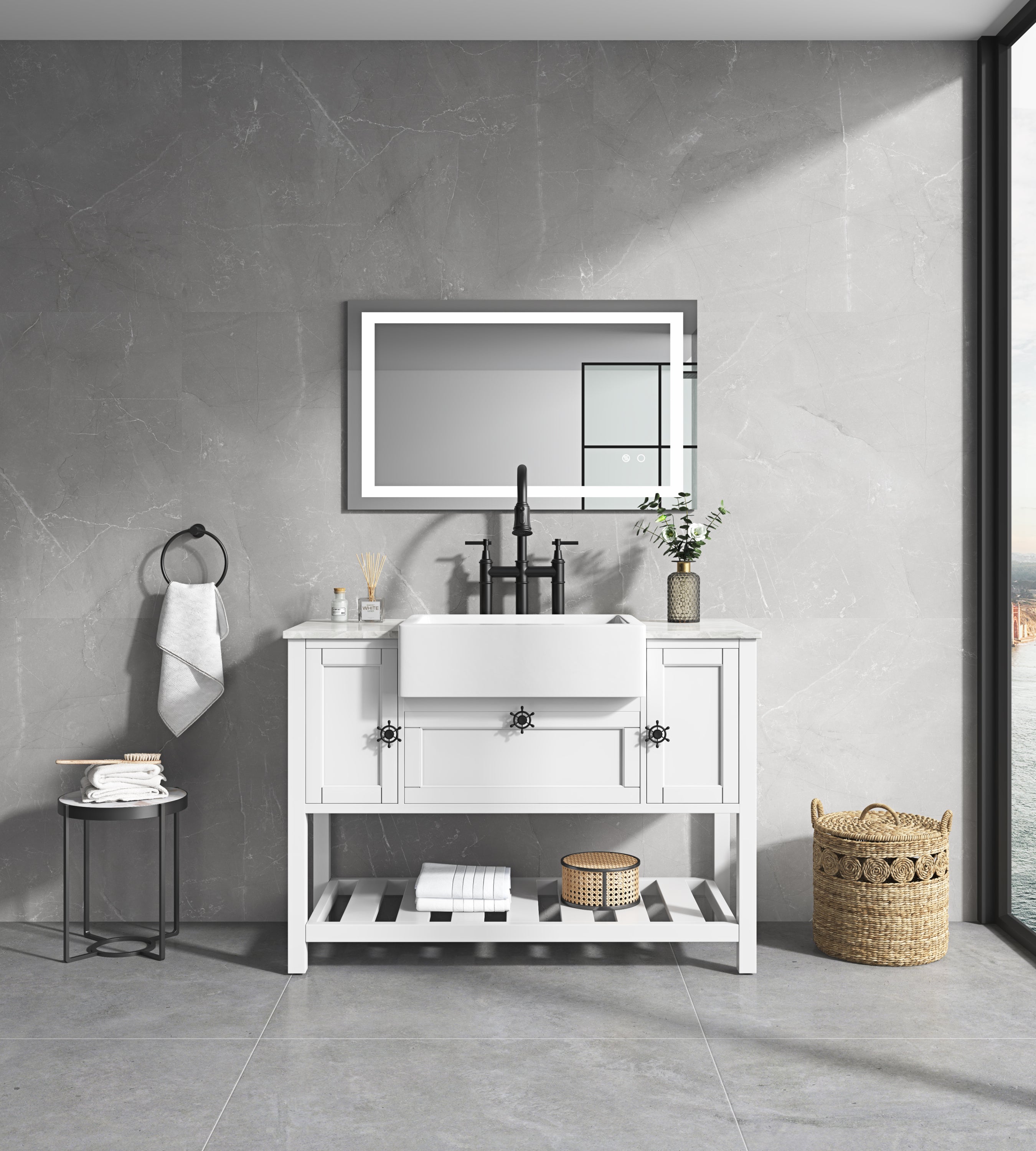 40*24 LED Lighted Bathroom Wall Mounted Mirror with High Lumen+Anti-Fog Separately Control+Dimmer Function