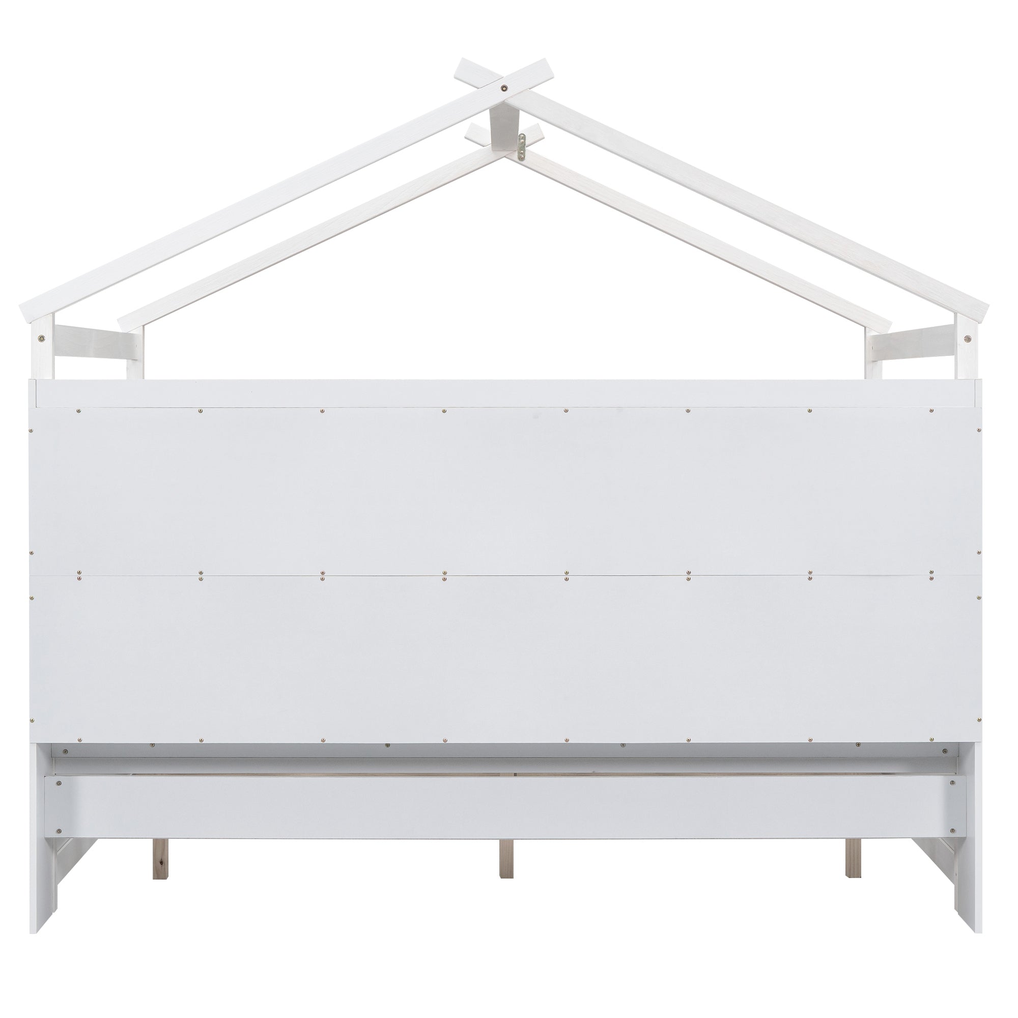 Full Size House Bed with Storage Shelves and 2 Drawers, Brushed White