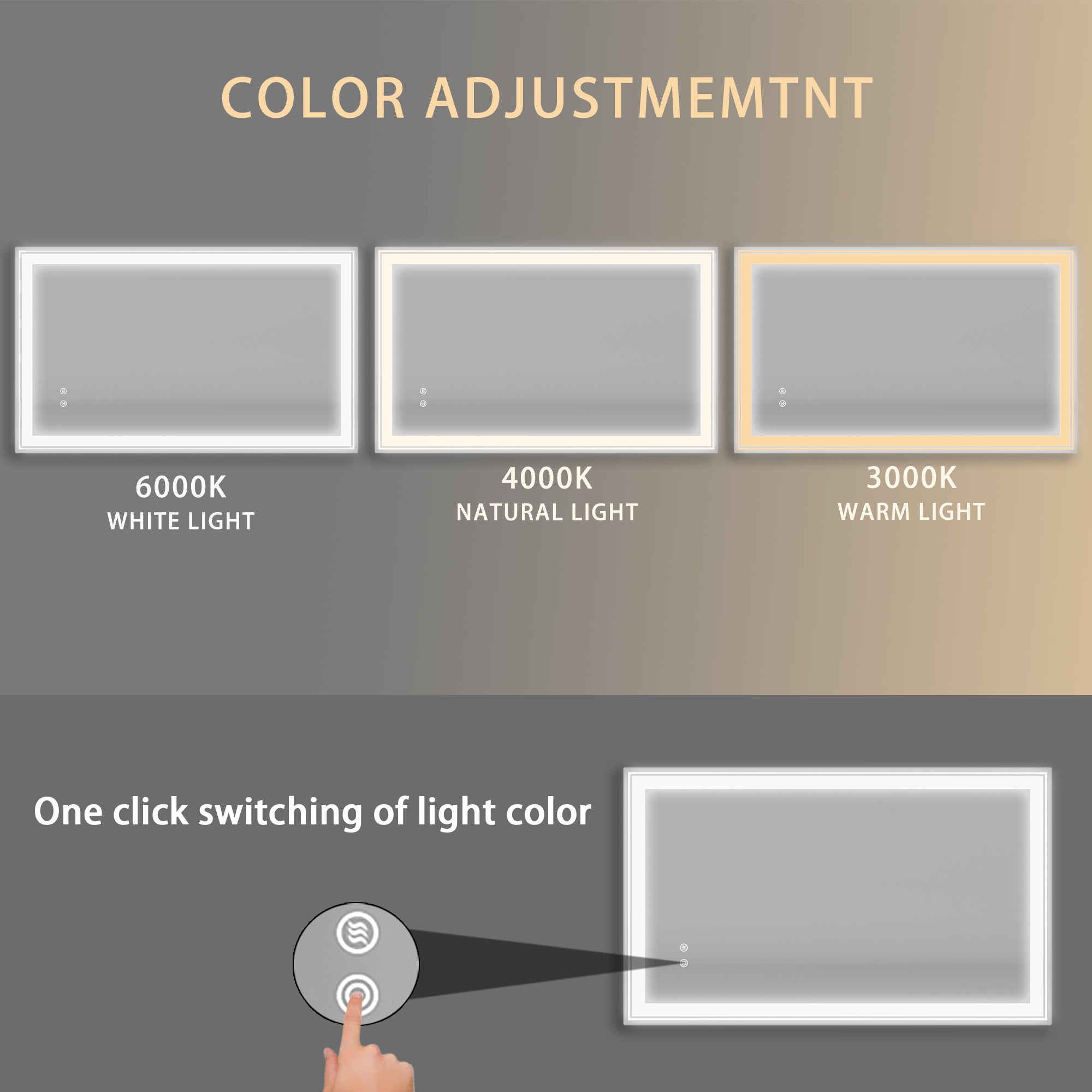 LED-Lit bathroom mirror, wall mounted anti-fog memory Adjustable Brightness front and back light Rectangular Vanity mirror