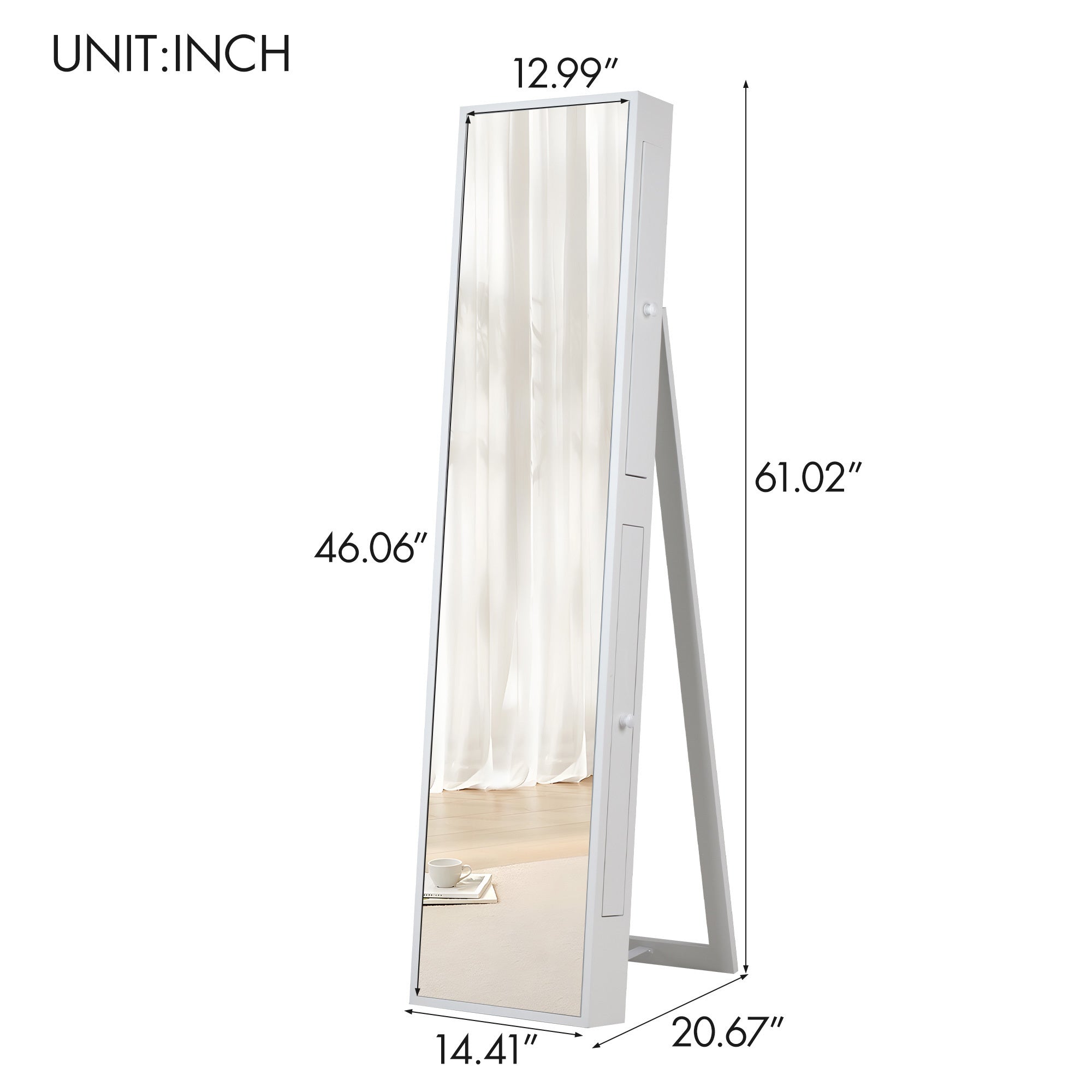 Fashion Full Mirror Standing Mirror Jewelry Cabinet With Two Storage Drawers