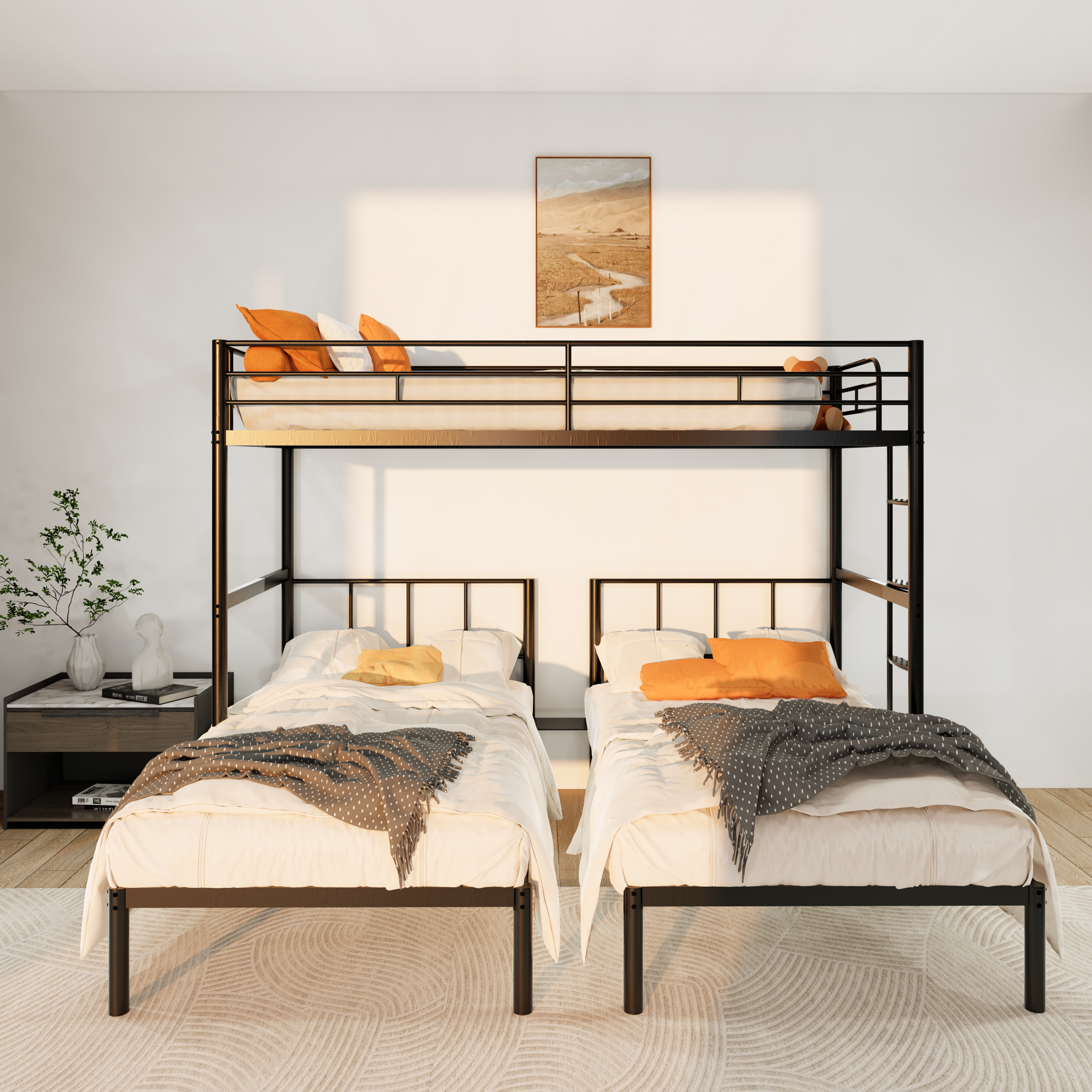 Metal Twin over Twin&Twin Triple Bed for Kids,Comfortable Rungs,CPC Certified,No Box Spring Needed,Heavy Duty,Easy to Assemble