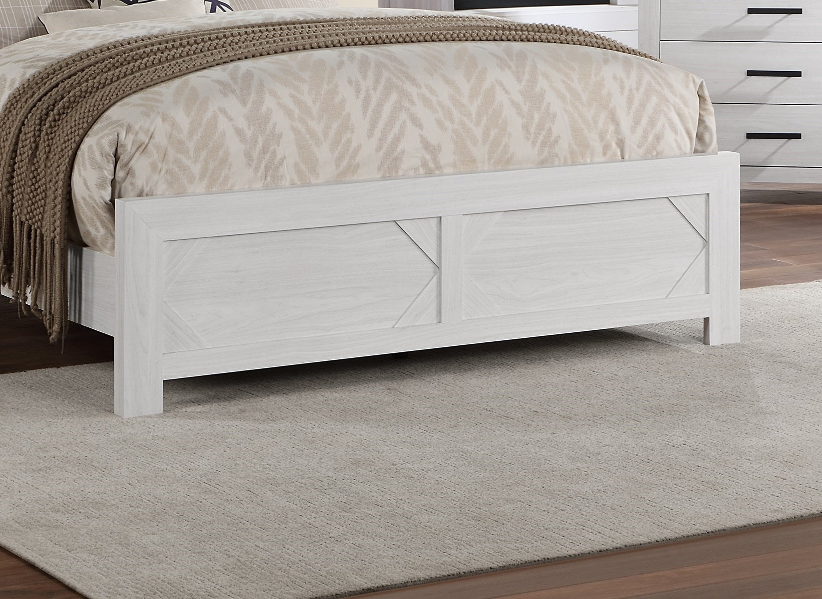 White Color 1pc Queen Size Bed High Headboard MDF Particle Board Bedroom Furniture Bedframe Unique Panel Design
