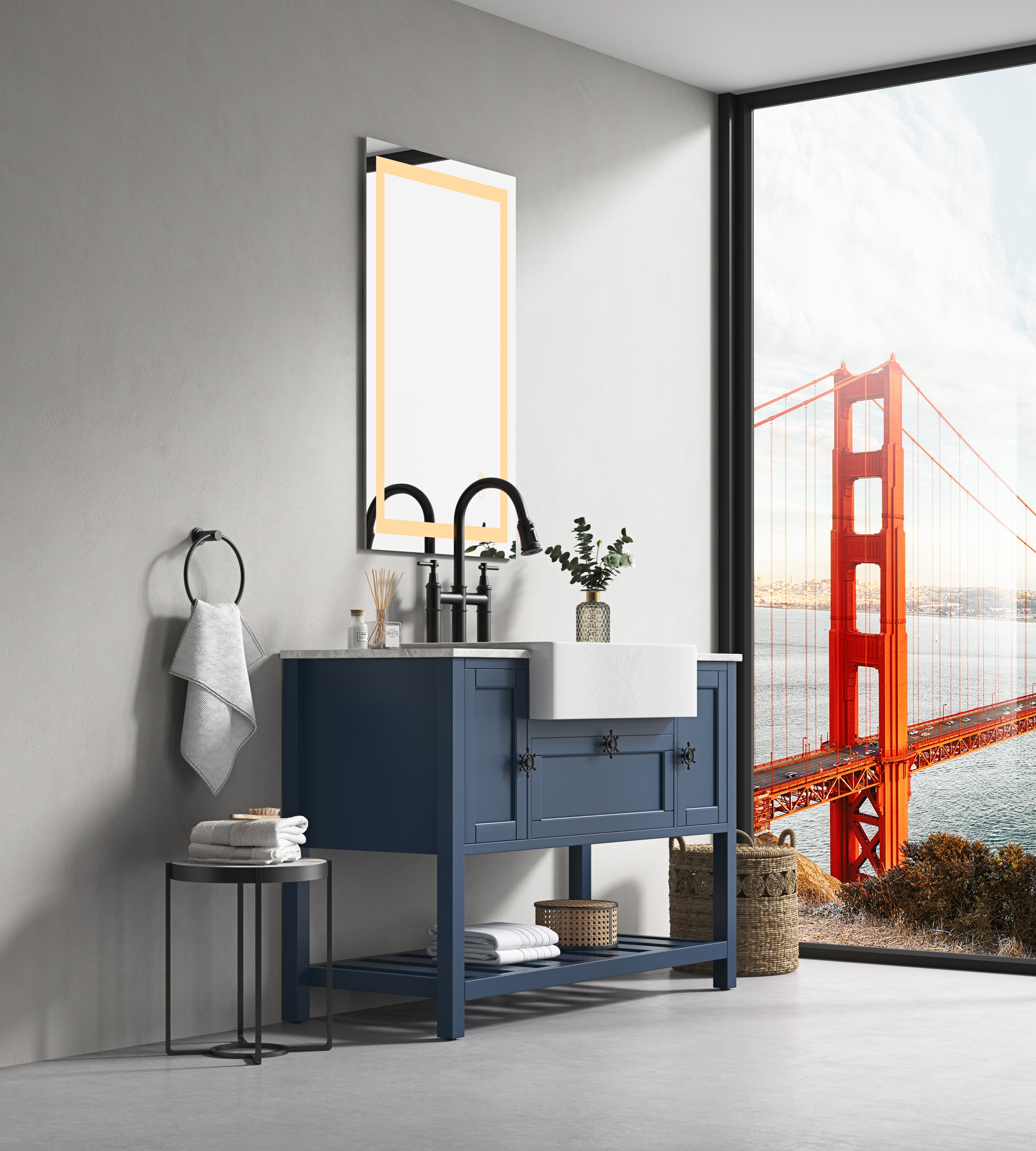 40*24 LED Lighted Bathroom Wall Mounted Mirror with High Lumen+Anti-Fog Separately Control+Dimmer Function