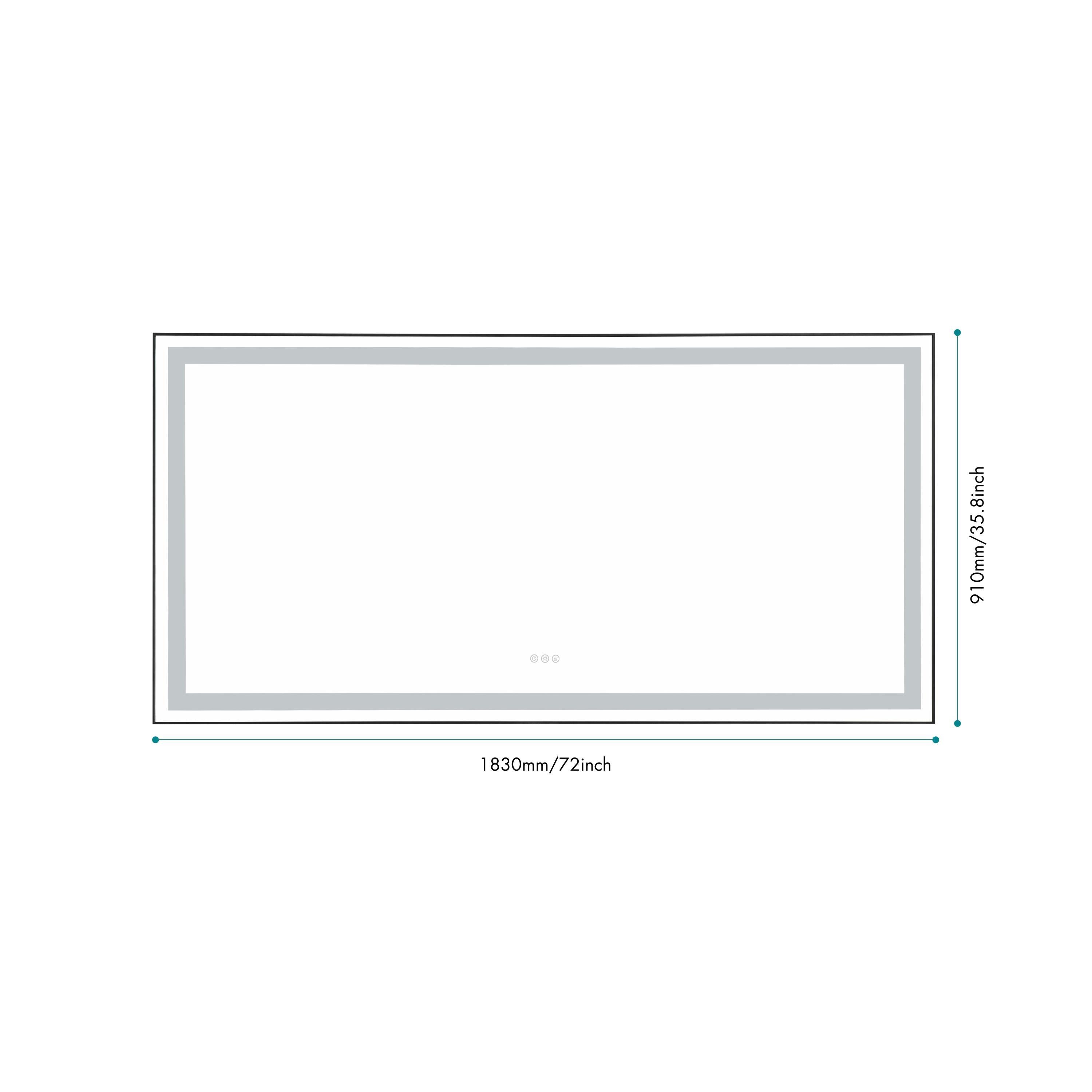 72 in. W x 36 in. H LED Single Bathroom Vanity Mirror in Polished Crystal Bathroom Vanity LED Mirror with 3 Color Lights Mirror for Bathroom Wall Smart Lighted Vanity Mirrors