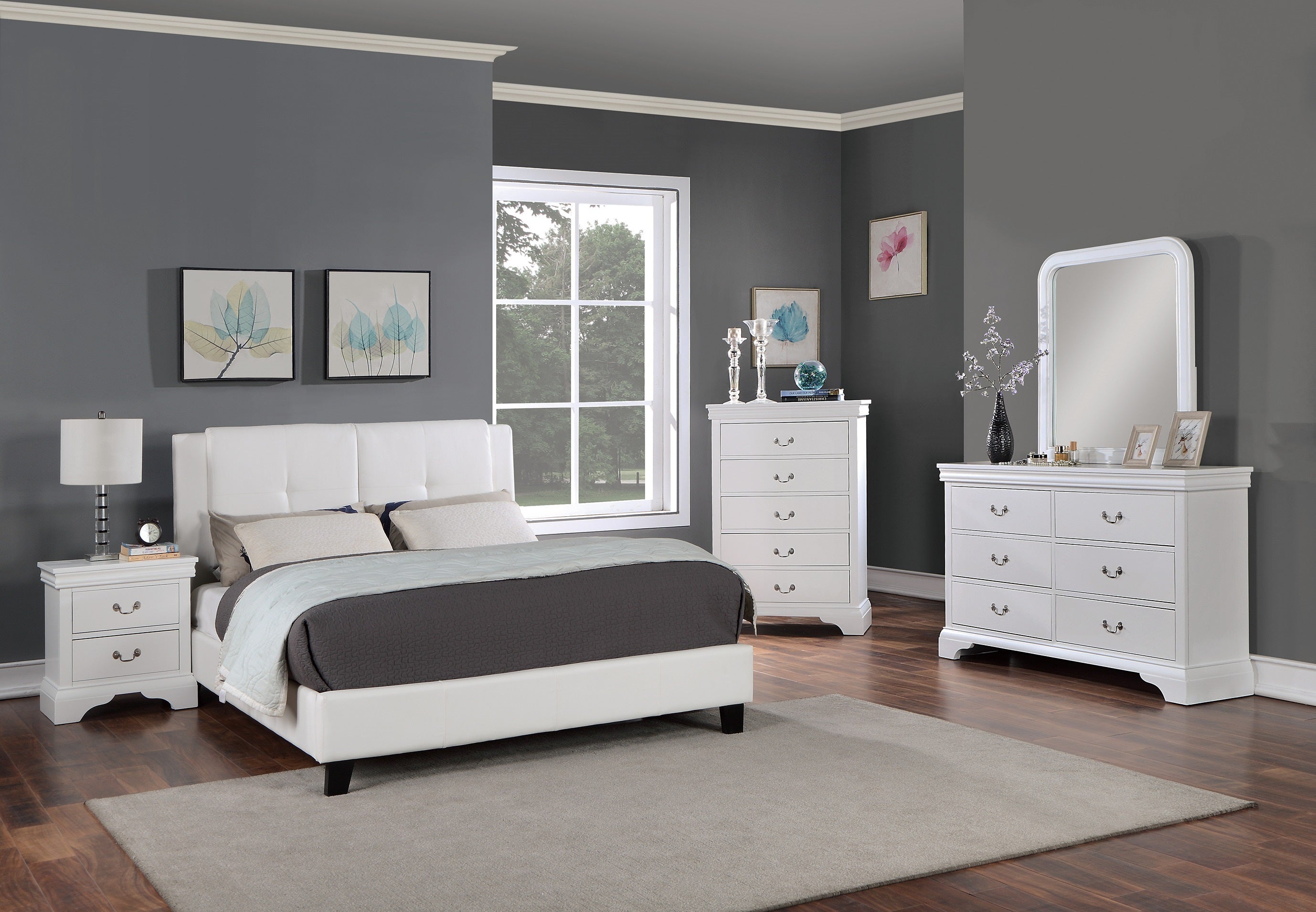 Full Size Bed 1pc Bed Set White Faux Leather Upholstered Tufted Bed Frame Headboard Bedroom Furniture