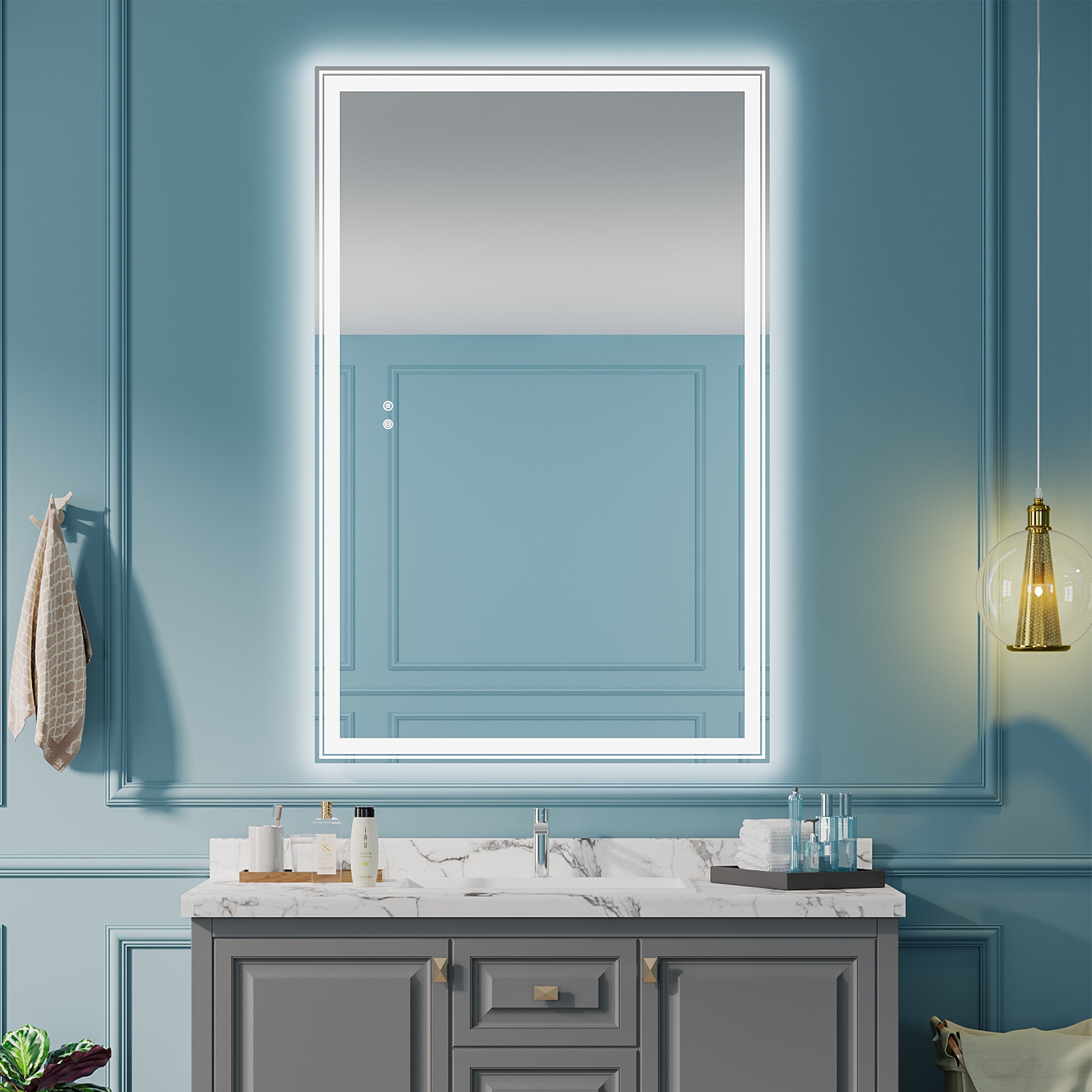 55×36 inch LED-Lit bathroom mirror, wall mounted anti-fog memory Large Adjustable Brightness front and back light Rectangular Vanity mirror