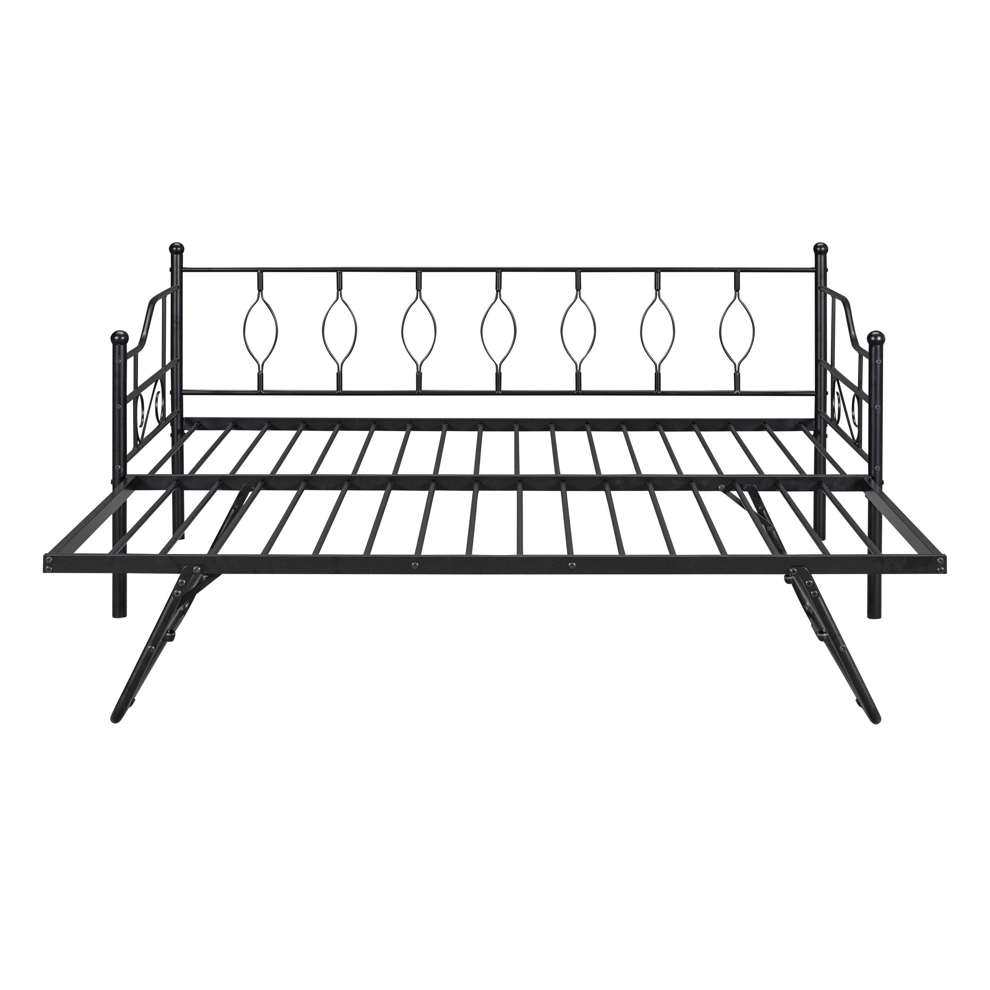 Twin Size Metal Daybed with Twin Size Adjustable Trundle, Portable Folding Trundle, Black