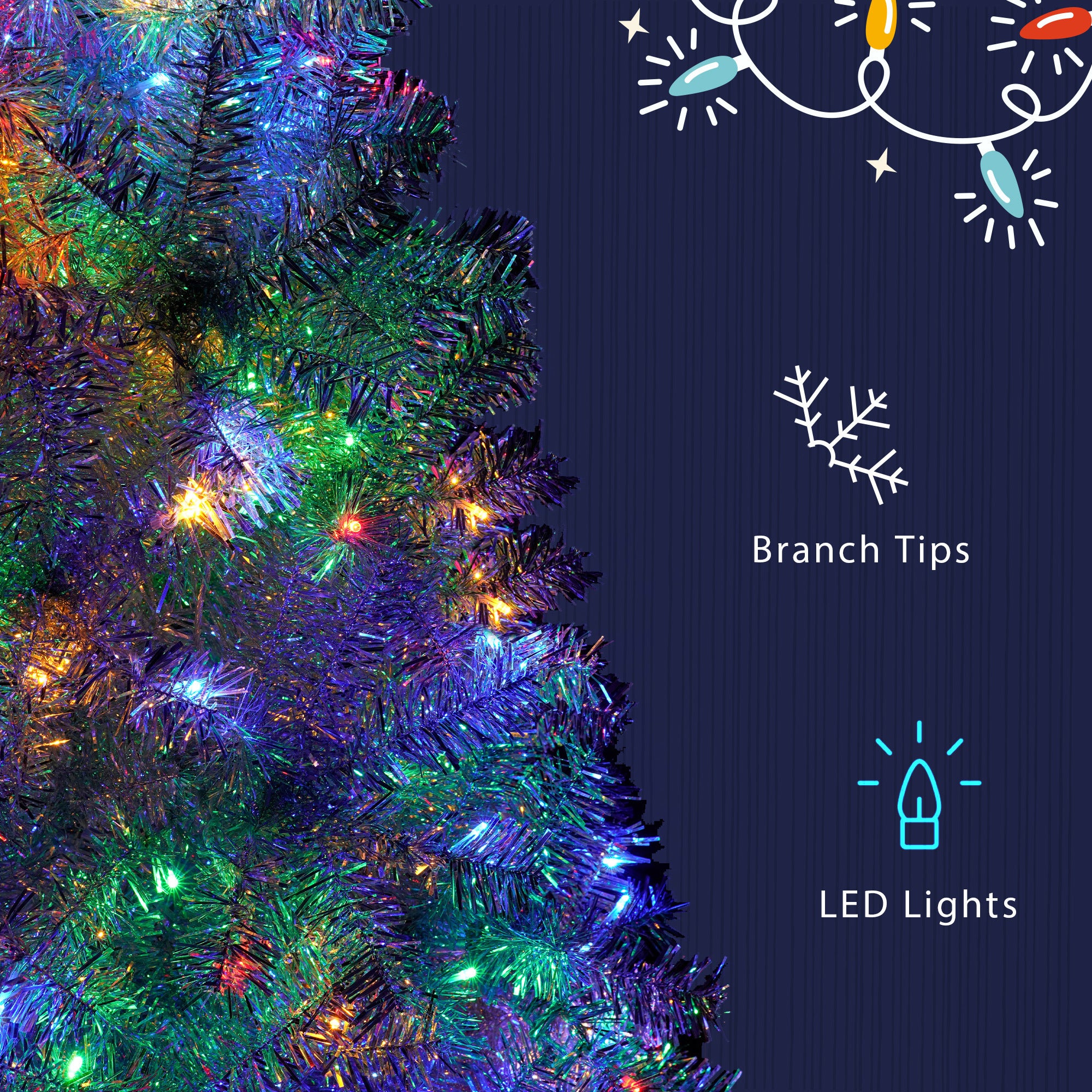 6 FT Fir Bent Top Christmas Tree, Artificial Christmas Tree With Gold Star, 900 Silver Branch Tips, 300 Colorful LED Lights With 8 Flashing Ways