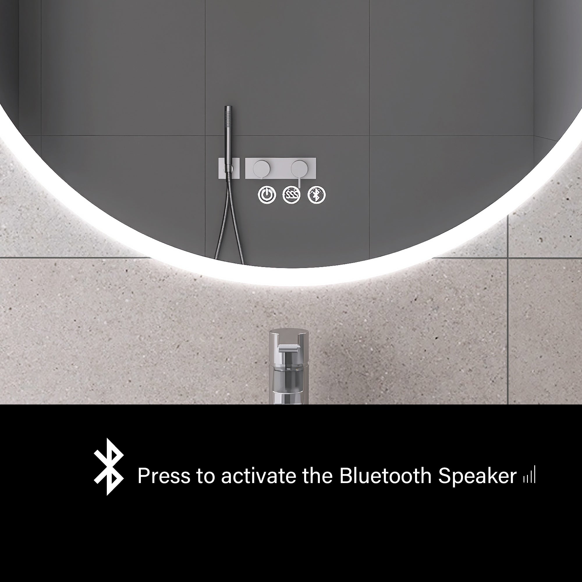 Round Wall-Mounted Dimmable LED Bathroom Vanity Mirror with Defogger and Bluetooth Music Speaker