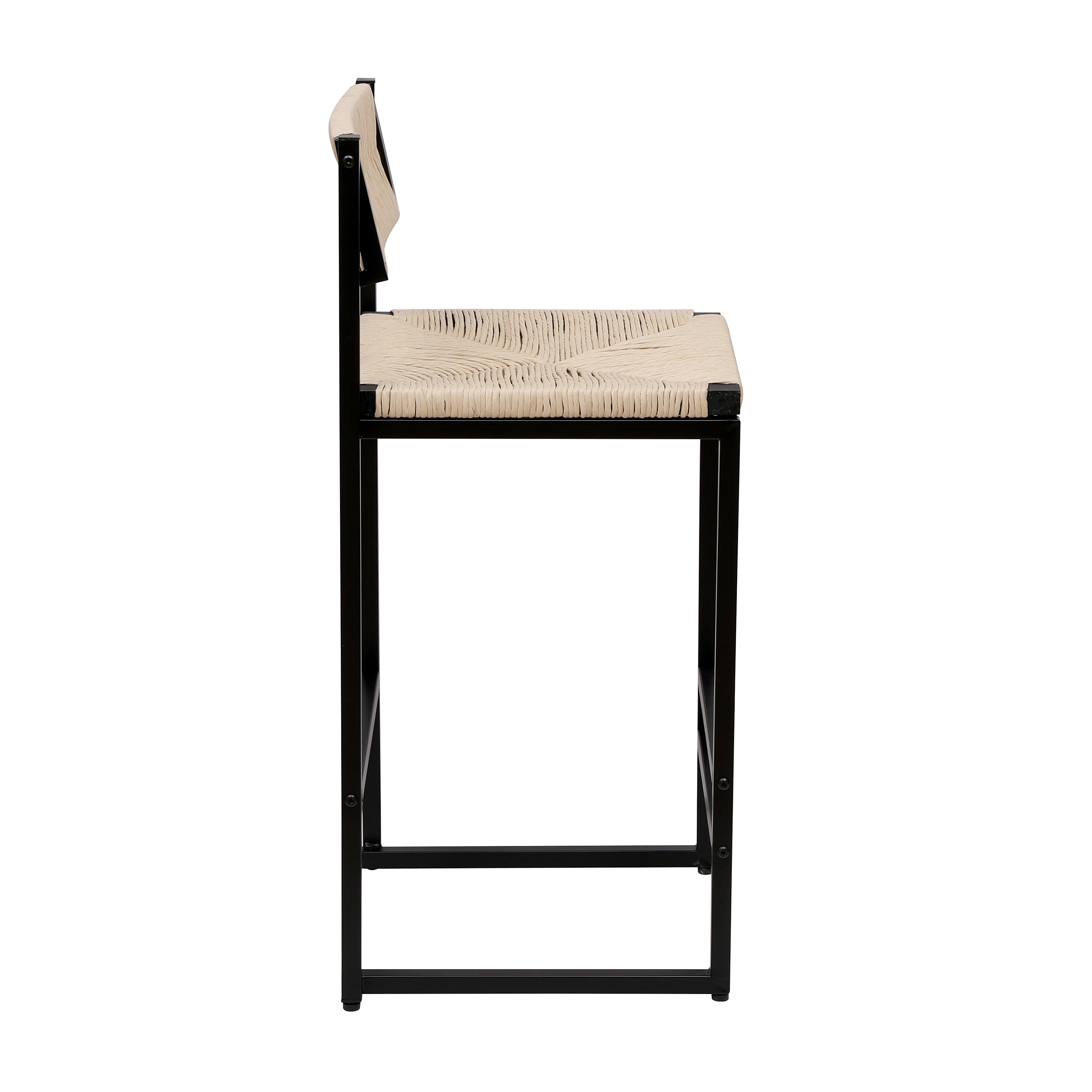 Creamy White Paper Rope Woven Bar Stools Set of 2 Hand Weave Counter Stool with footrest for Kitchen Island, Dining Room (Creamy White)