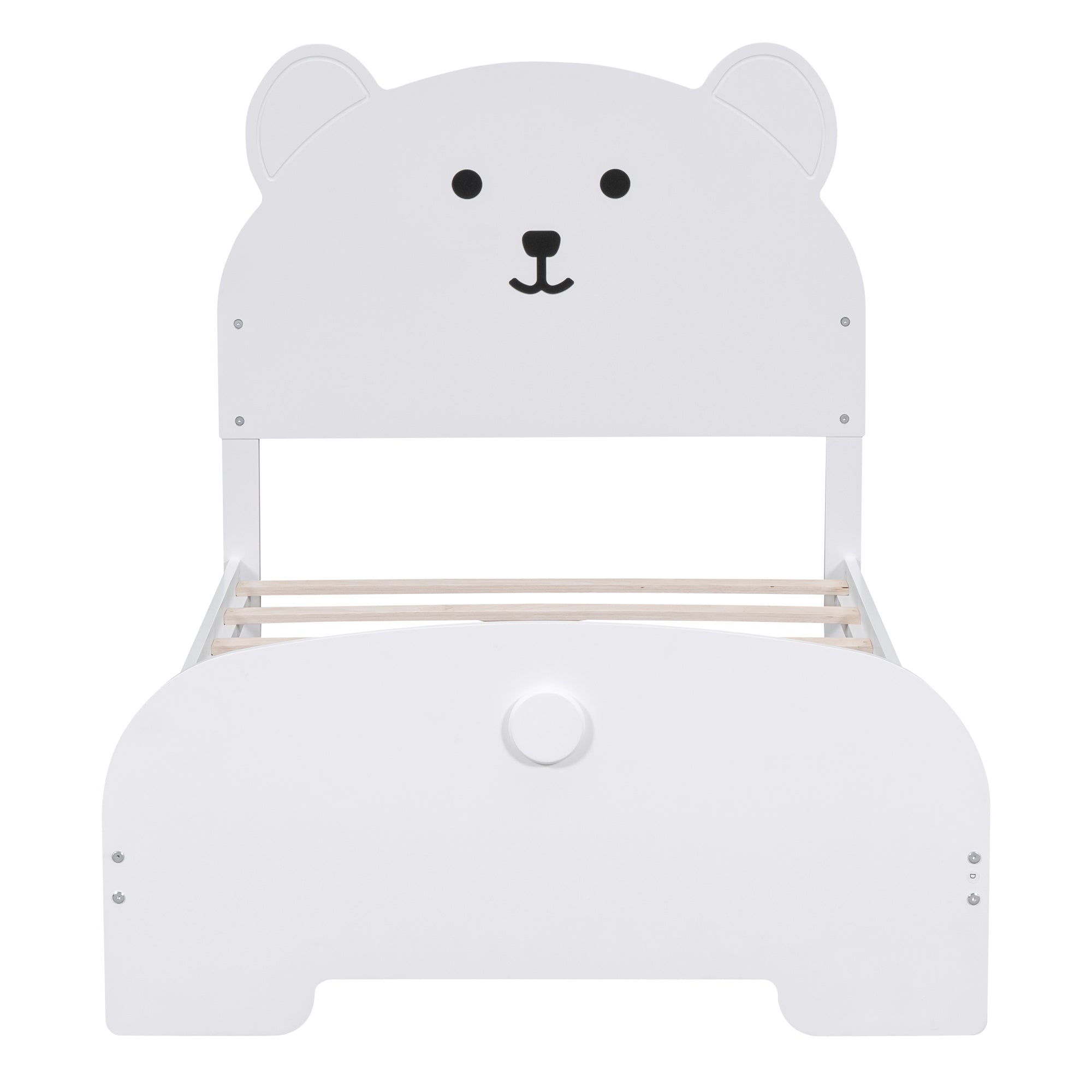 Twin Size Wood Platform Bed with Bear-shaped Headboard and Footboard,White