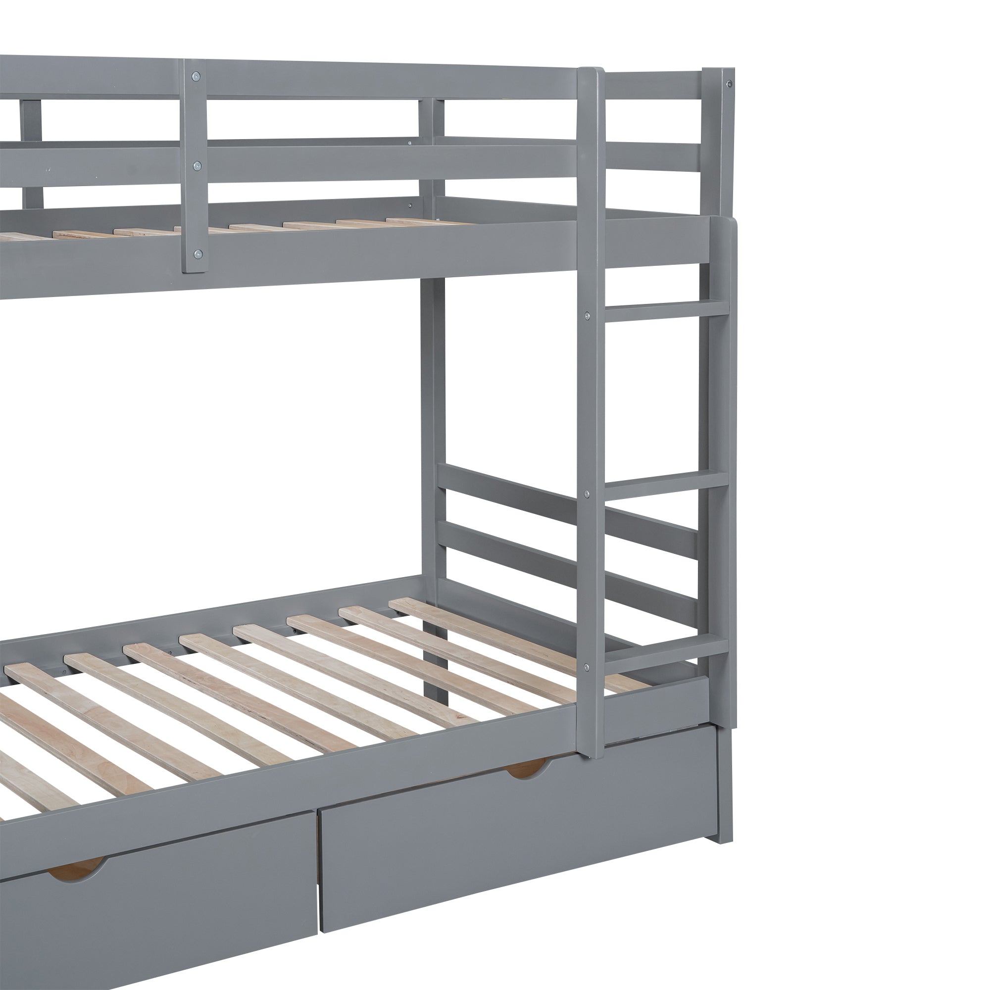 Twin-Over-Twin Bunk Bed with a Tree Decor and Two Storage Drawers, Gray