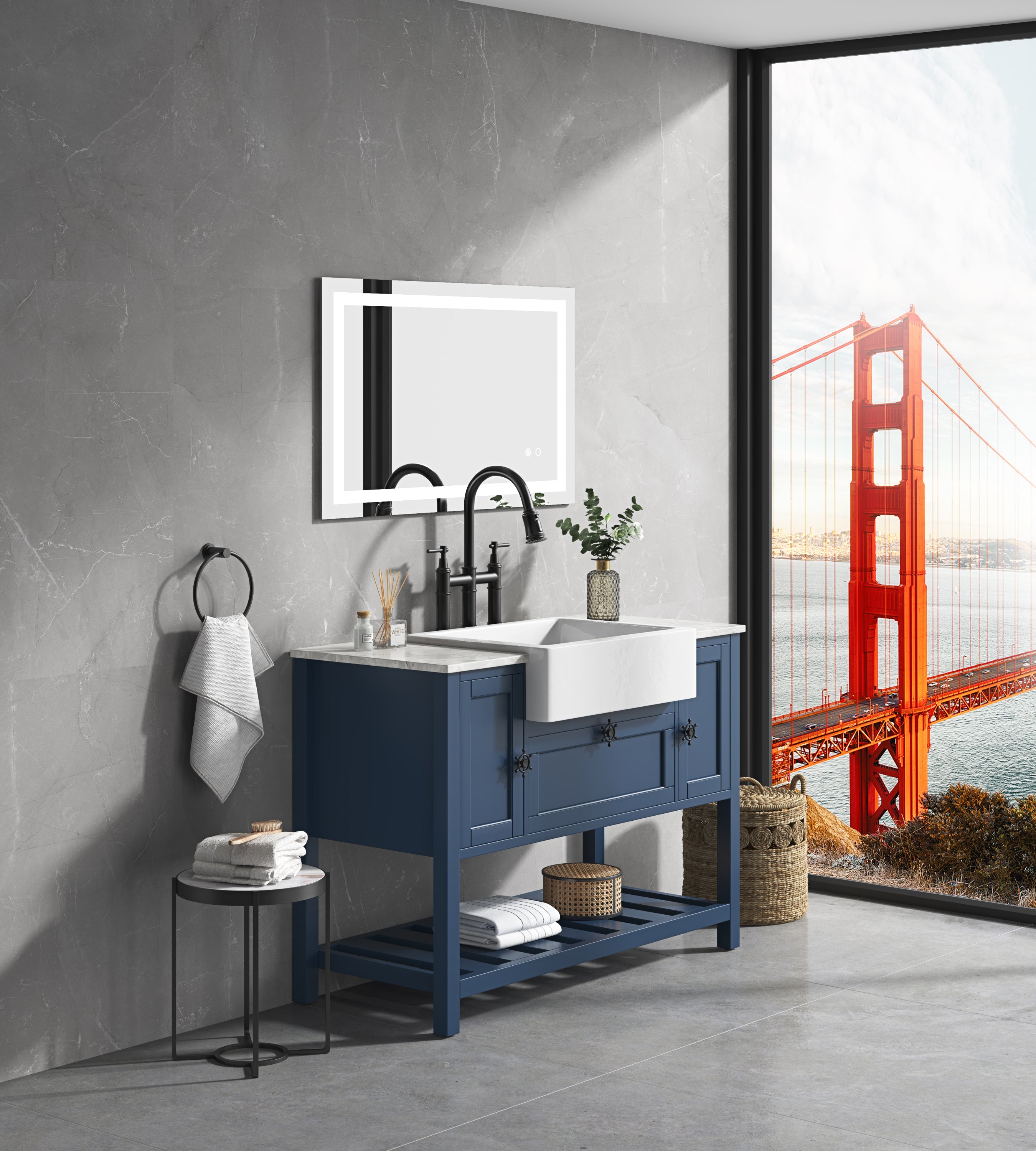 40*24 LED Lighted Bathroom Wall Mounted Mirror with High Lumen+Anti-Fog Separately Control+Dimmer Function