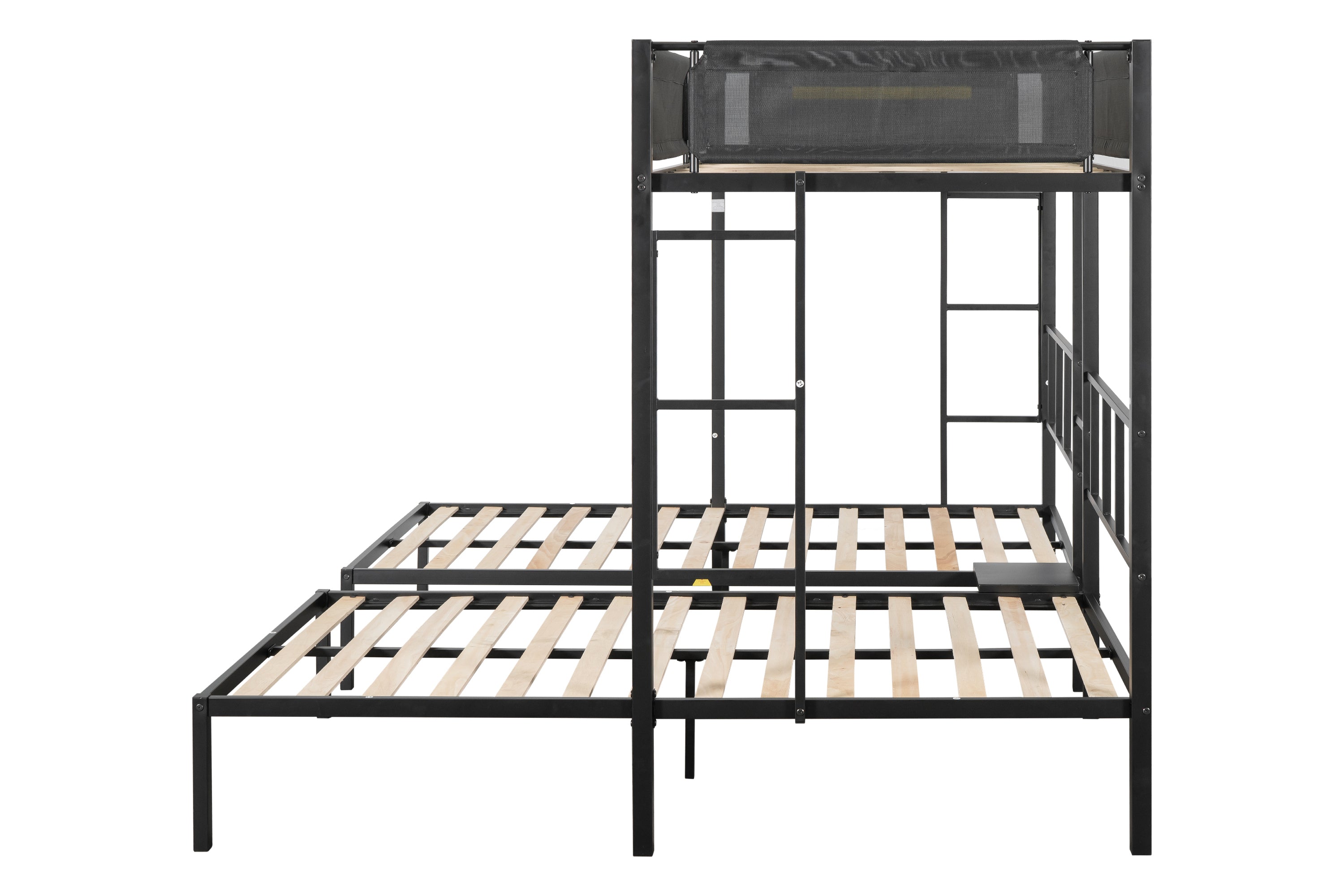 Metal Triple Twin Bunk Bed/ Sturdy Metal Bed Frame/ Noise-free Wood Slats/ Comfortable Textilene Guardrail/ 2 Side Ladders/ Bunk Bed for Three/ No Box Spring Needed