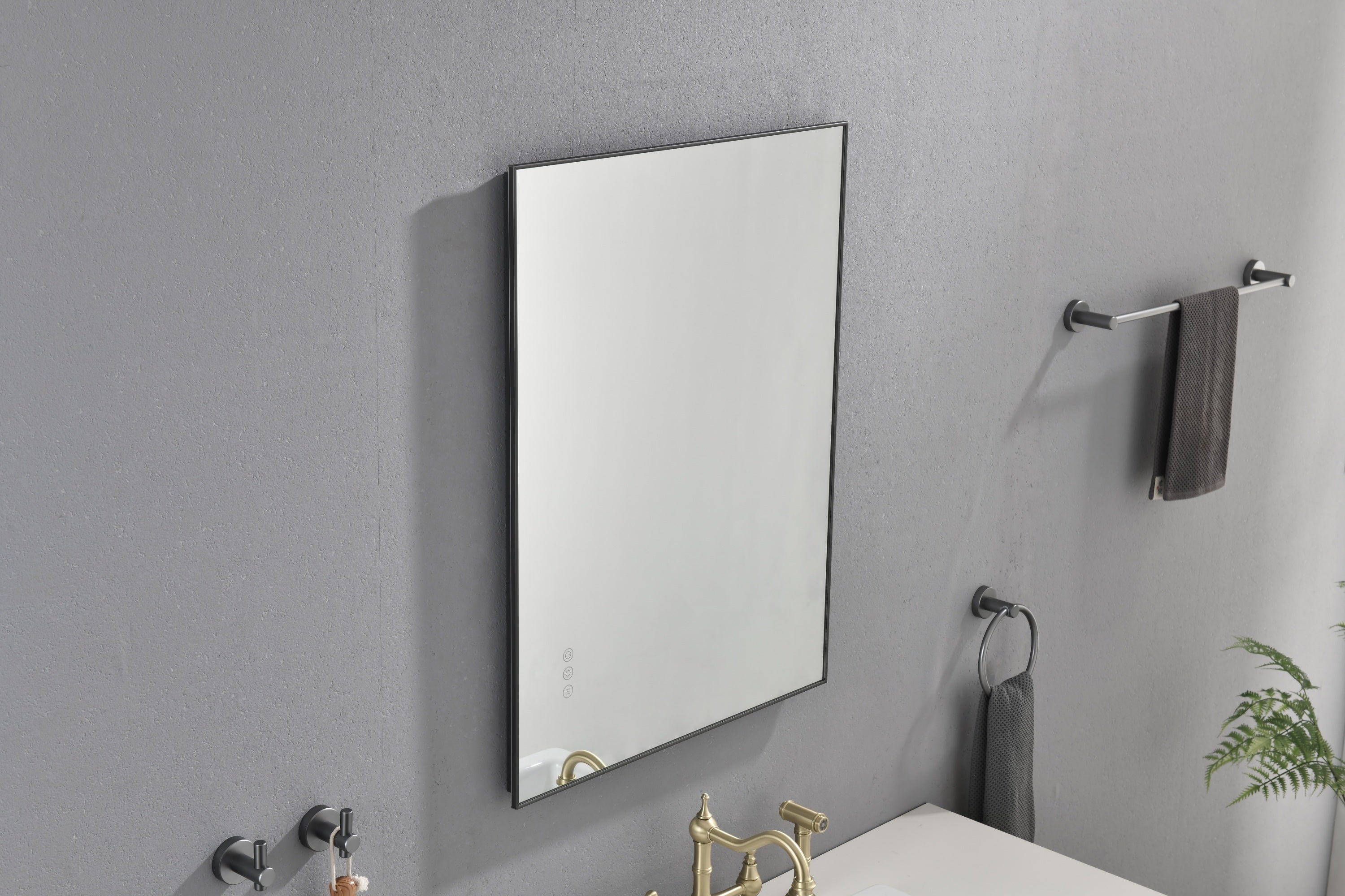Super Bright Led Bathroom Mirror with Lights,Metal Frame Mirror Wall Mounted Lighted Vanity Mirrors Dimmable Led Mirror for Makeup,Horizontal or vertical/GunGray Metal