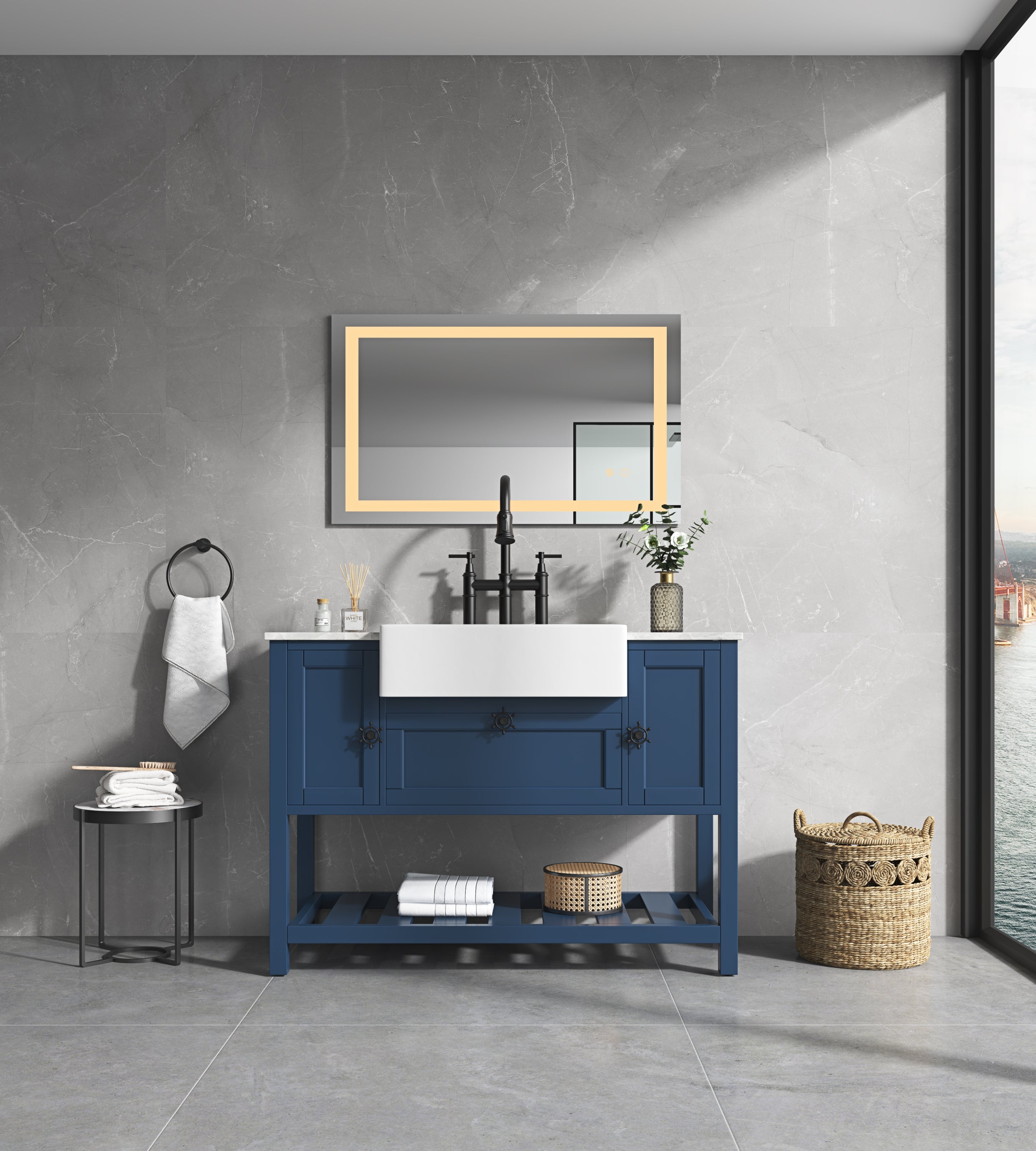 40*24 LED Lighted Bathroom Wall Mounted Mirror with High Lumen+Anti-Fog Separately Control+Dimmer Function