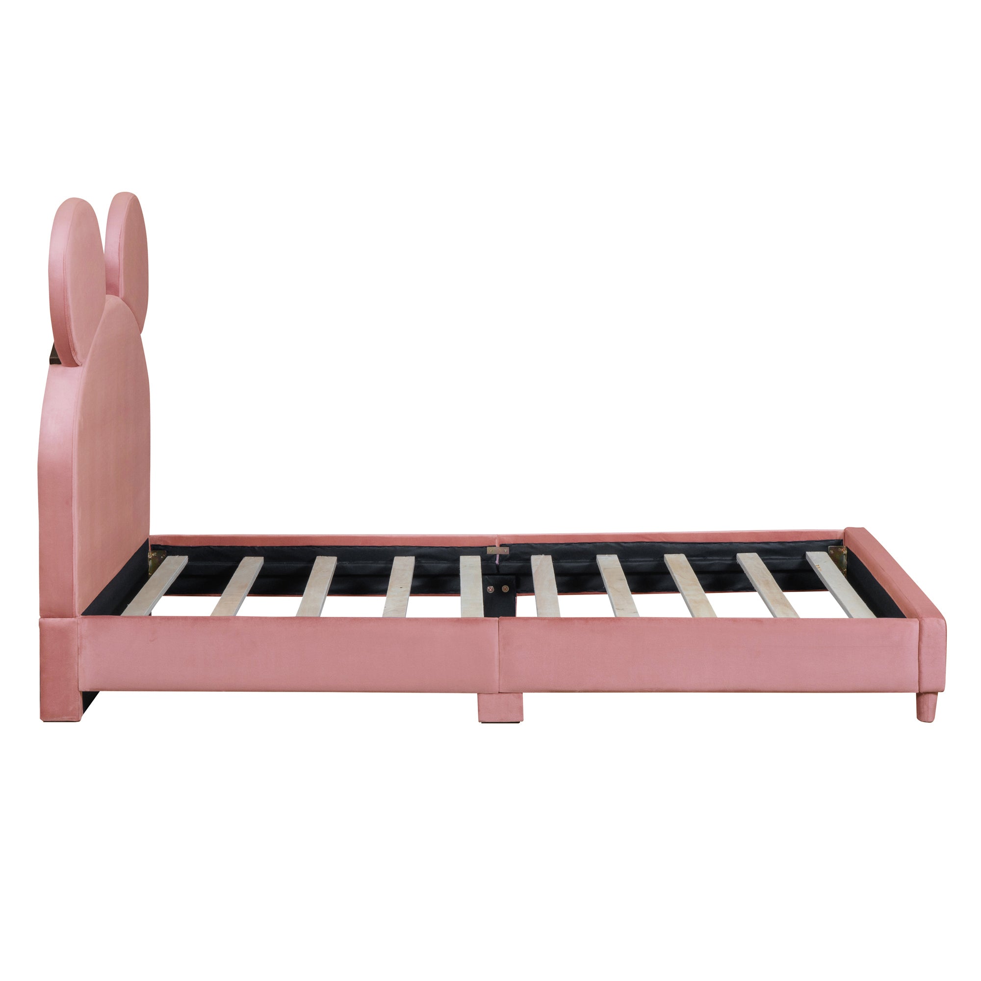 Twin Size Upholstered Platform Bed with Bear Ear Shaped Headboard, Pink