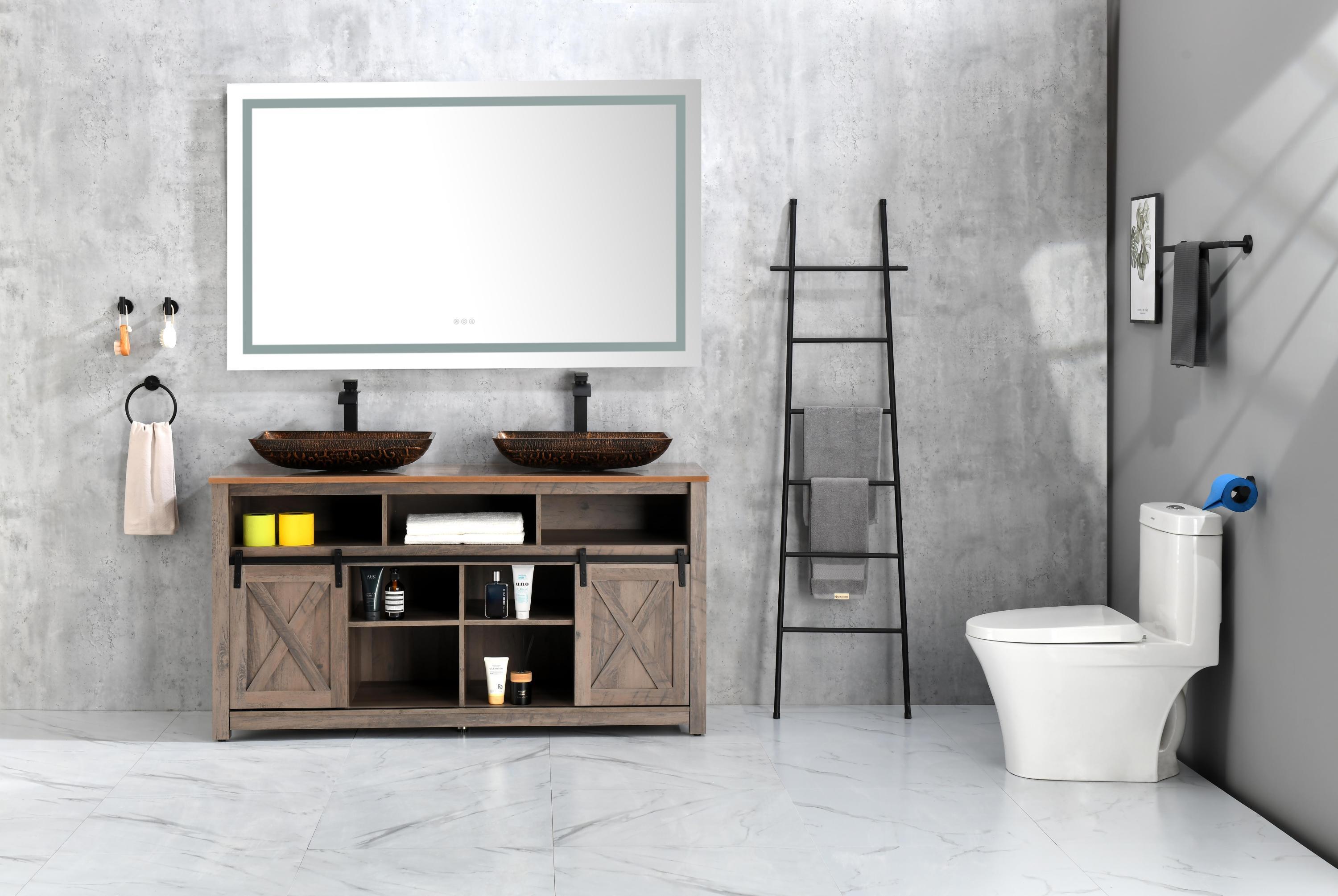 LED Bathroom Mirror 60 "x 36 " with Front and Backlight, Large Dimmable Wall Mirrors with Anti-Fog, Shatter-Proof, Memory, 3 Colors, LED Vanity Mirror